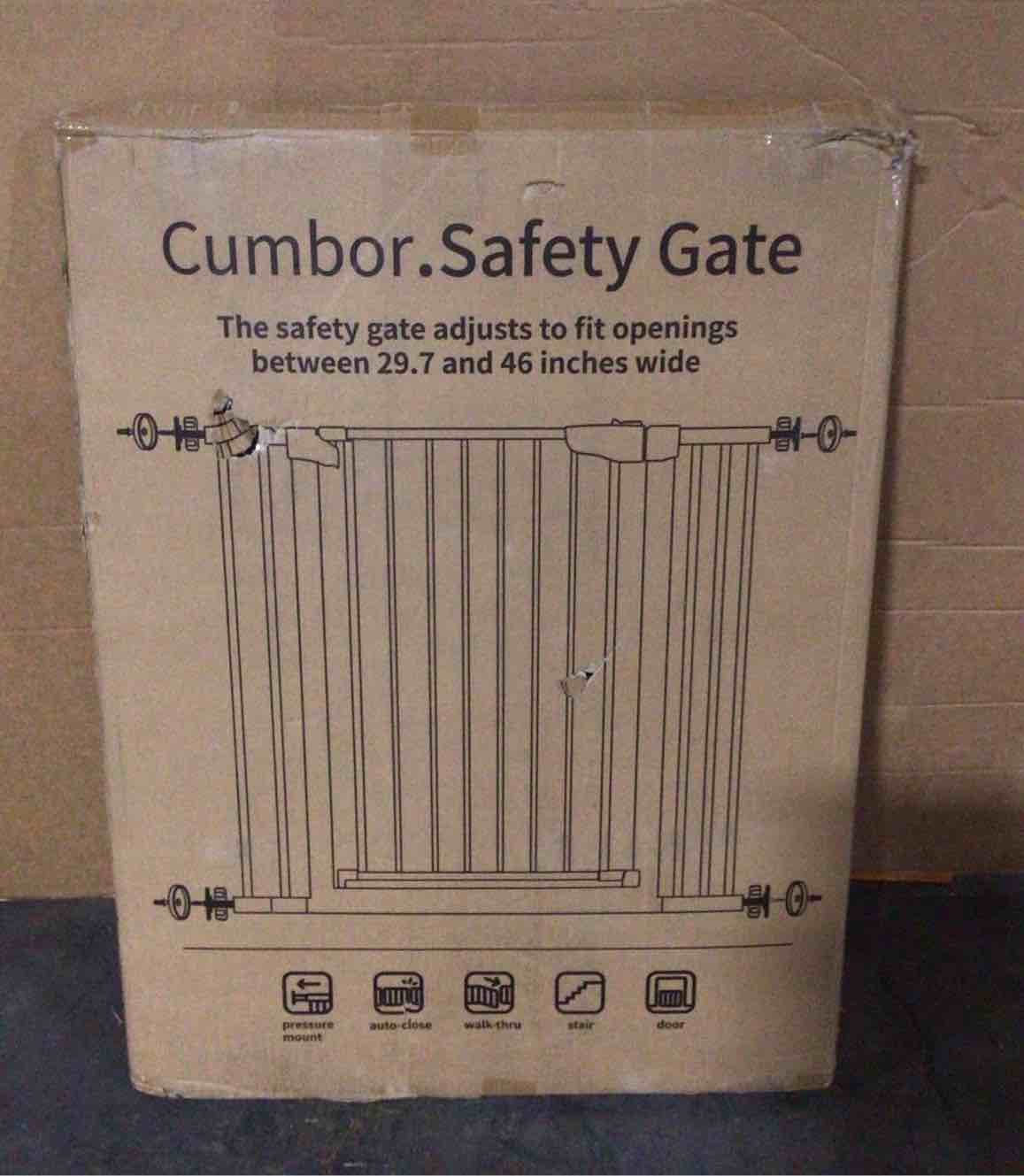 Condition photo showing New/Like New for Cumbor 29.7-46" Baby Gate for Stairs, Mom's Choice Awards Winner-Auto Close Dog Gate for The House, Gifts for Mom, Easy Install Pressure Mounted Pet Gates for Doorways, Black