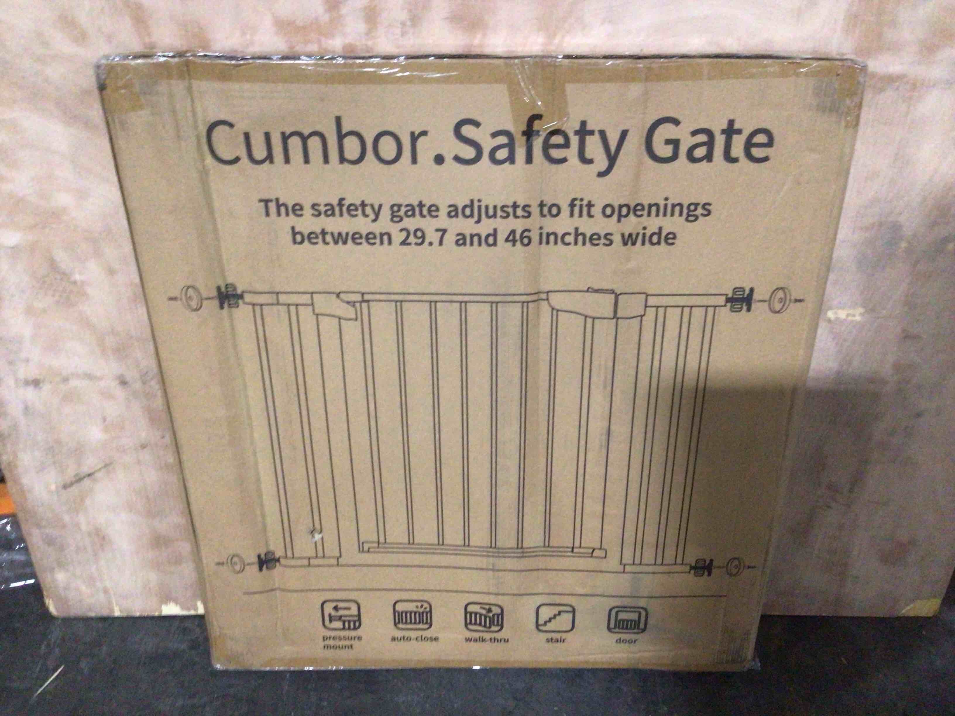 Condition photo showing New/Like New for Cumbor 29.7-46" Baby Gate for Stairs, Toddler Safety Essentials for The House, Auto Close Dog Gate for Doorways, White