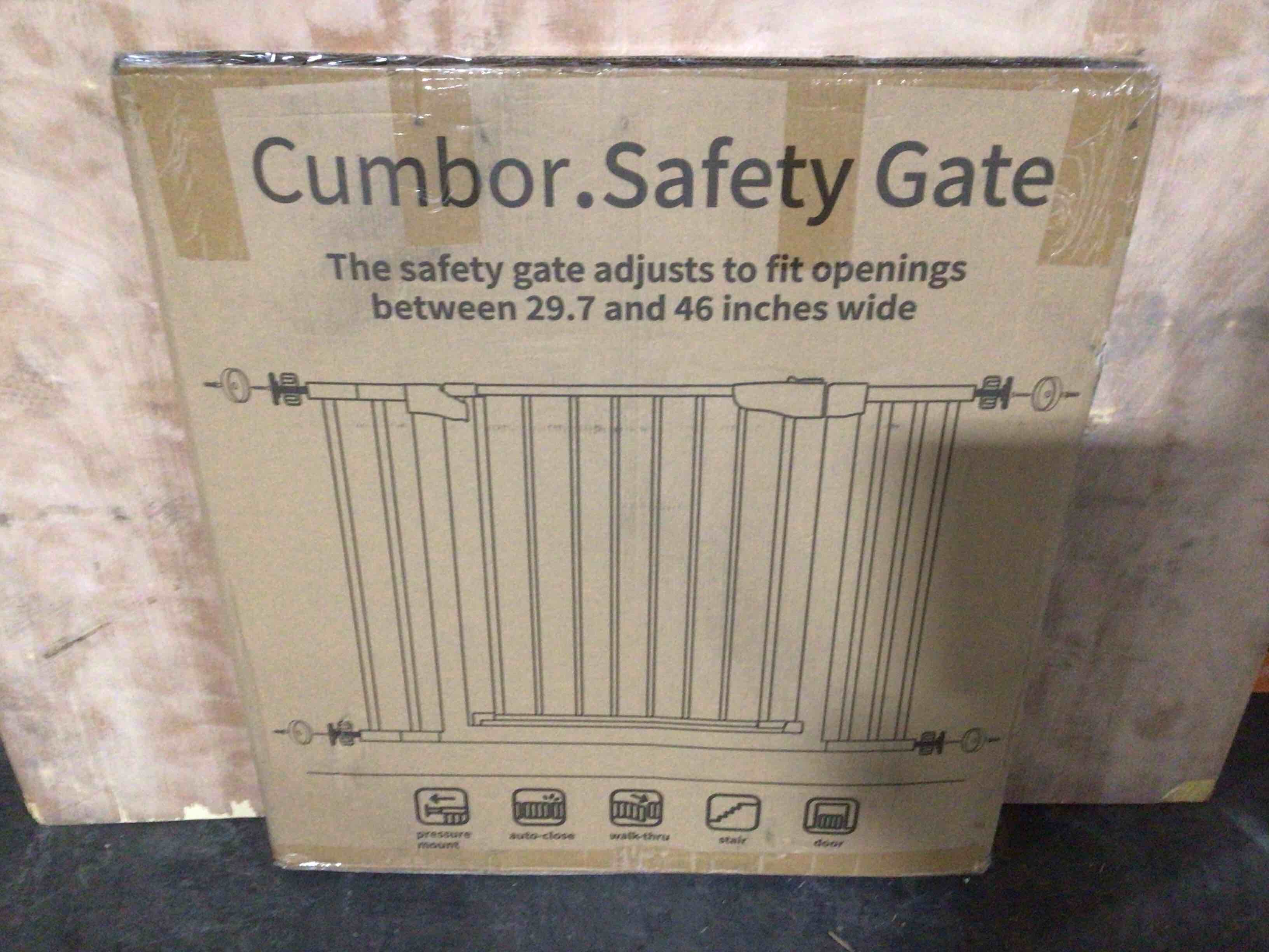 Condition photo showing New/Like New for Cumbor 29.7-46" Baby Gate for Stairs, Auto Close Dog Gate for Doorways, Mounted Pet Gates for Dogs, White