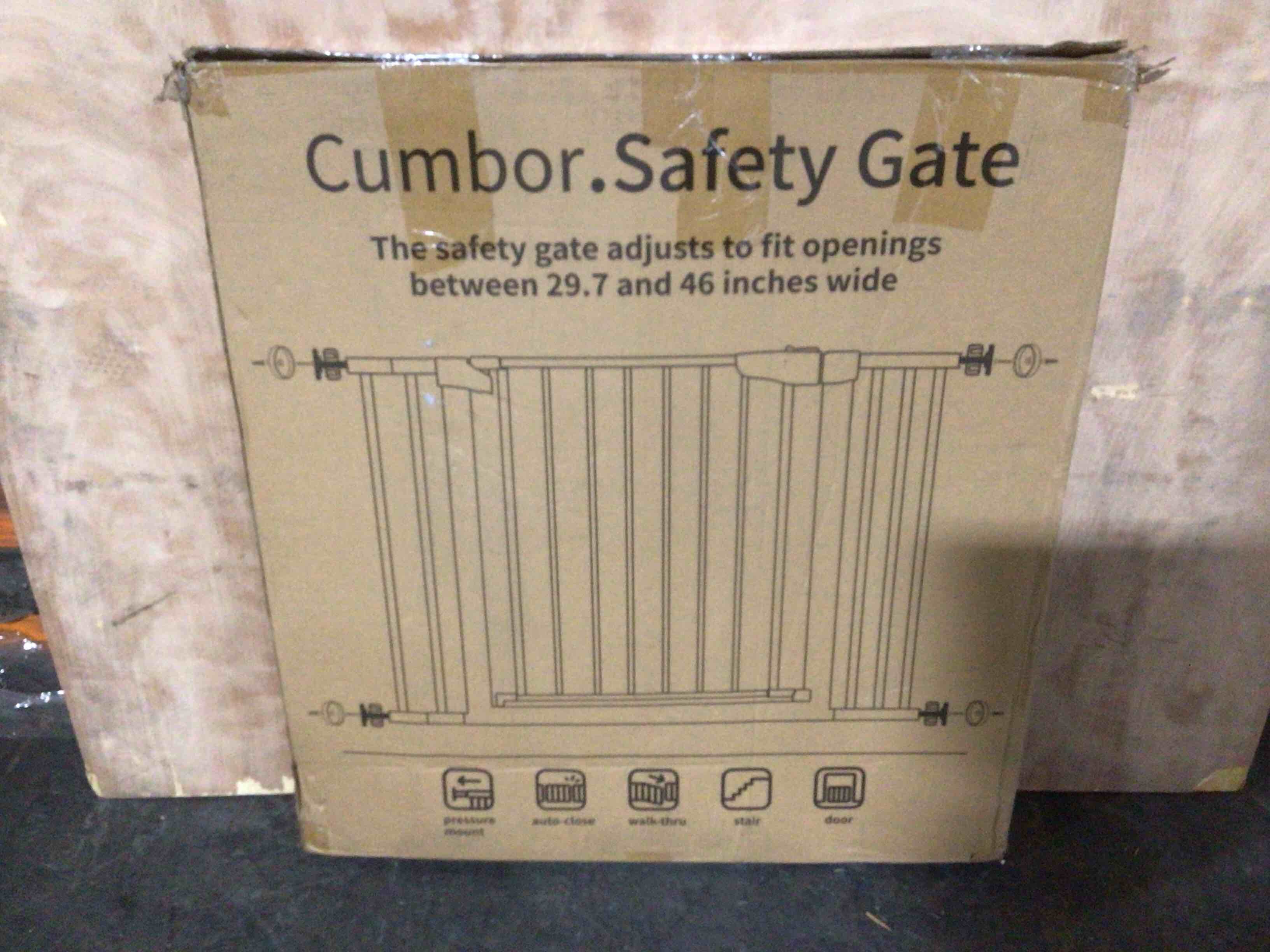 Condition photo showing New/Like New for Cumbor 29.7-46" Baby Gate for Stairs, Auto Close Dog Gate for Doorways, Mounted Pet Gates for Dogs, White