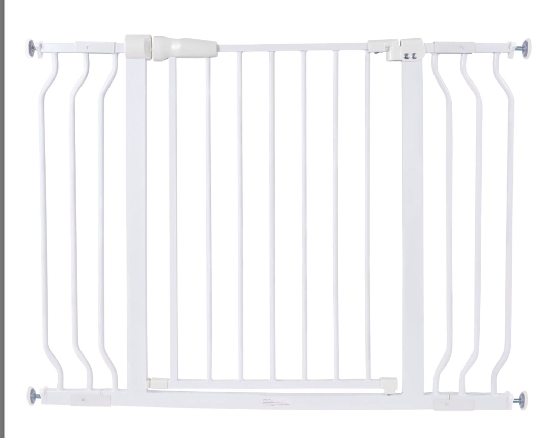 Cumbor 29.7-46" Baby Gate for Stairs, Auto Close Dog Gate for Doorways, Mounted Pet Gates for Dogs, White