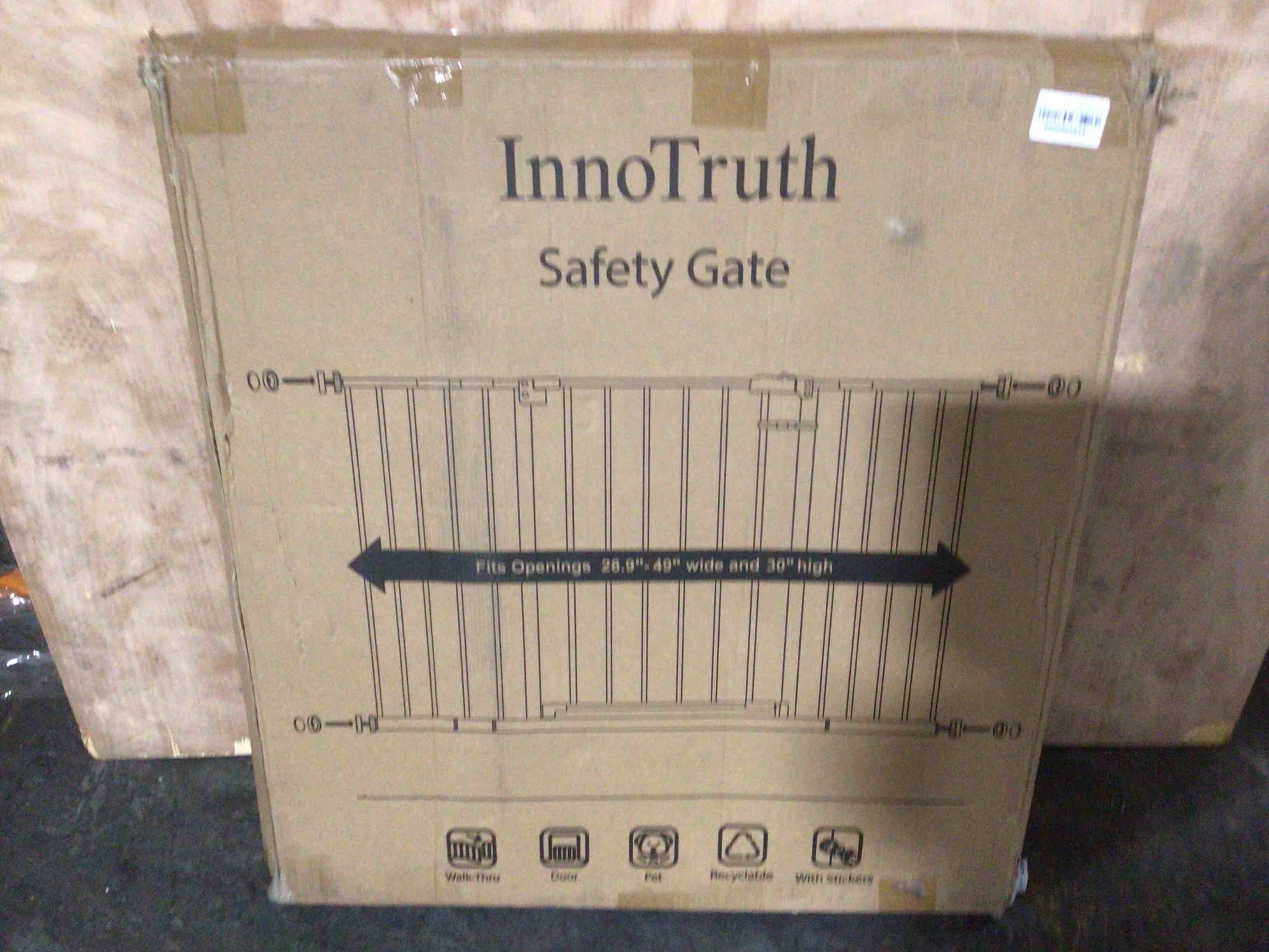 Condition photo showing New/Like New for InnoTruth 28.9-49" Baby Gate for Doorways, 30" Tall Extra Wide Doggy Gates for Stairs One-Hand Opening, Easy Walk Thru Dual Lock Dog Gates for The House, Black