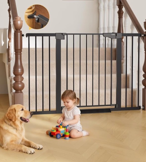InnoTruth 28.9-49" Baby Gate for Doorways, 30" Tall Extra Wide Doggy Gates for Stairs One-Hand Opening, Easy Walk Thru Dual Lock Dog Gates for The House, Black