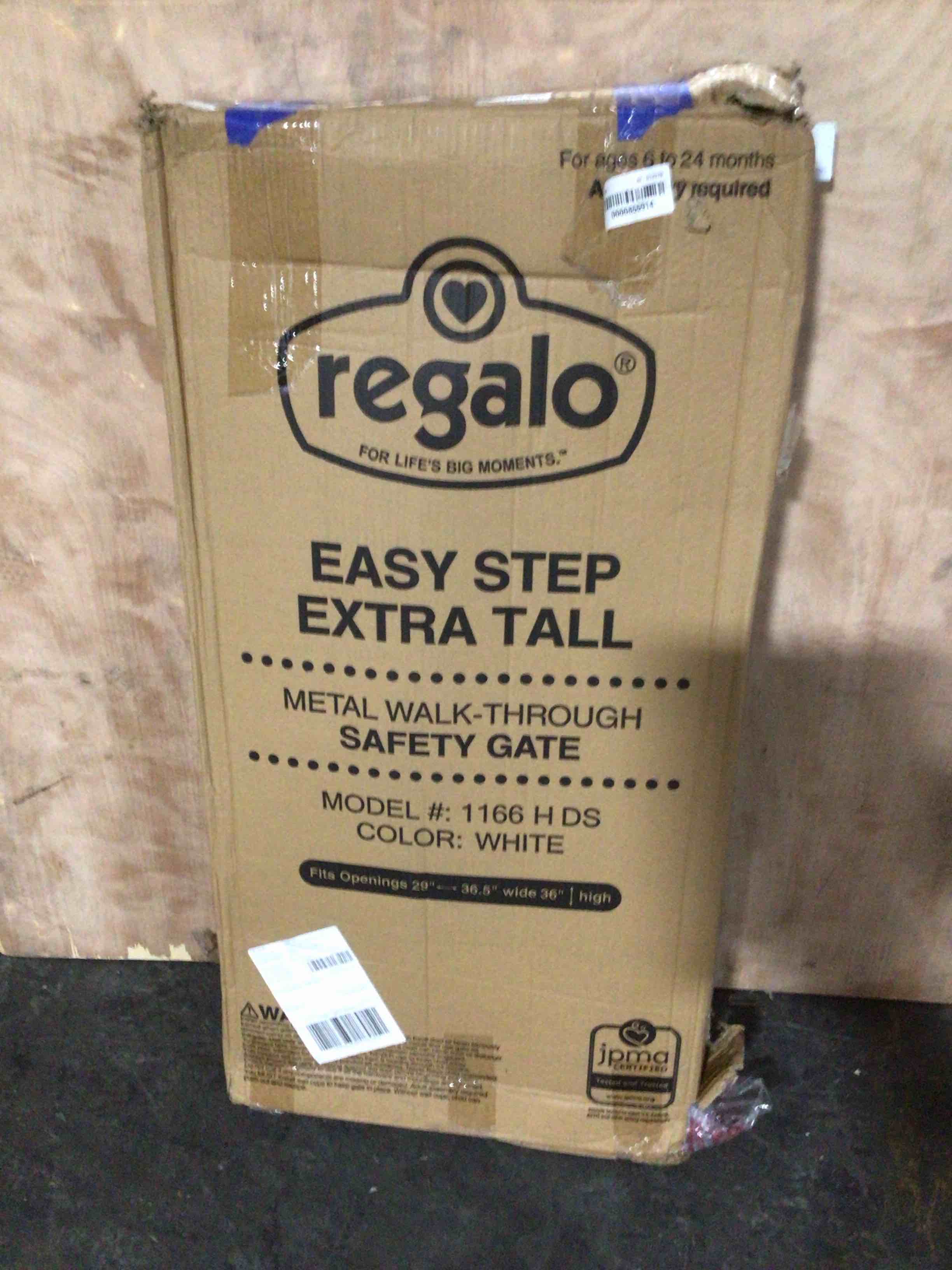 Condition photo showing As Is for Regalo Extra Tall Easy Step Metal Walk Through Baby Gate - White