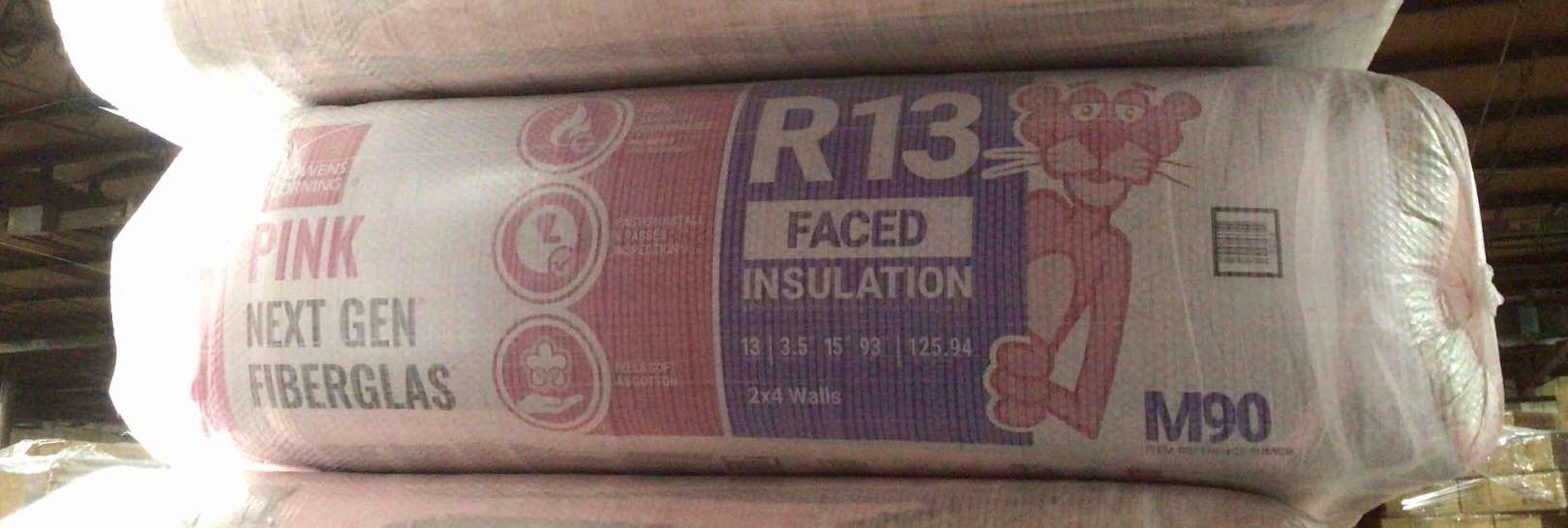 Owen’s Corning R-13 Pink Fiberglass Faced  Insulation, 15 In x 93 In and 125.94 Sq Ft, Bid per Batt