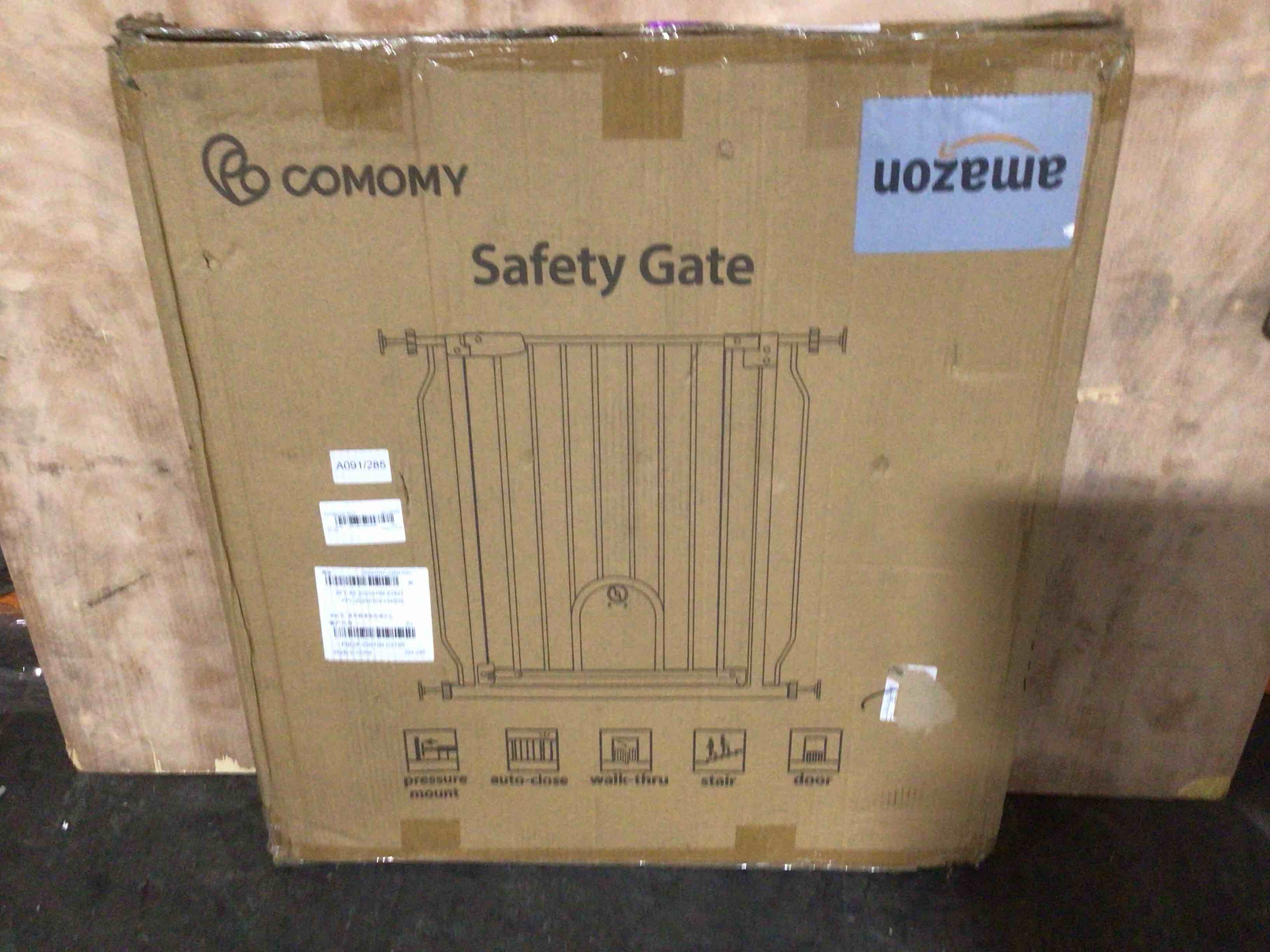 Condition photo showing New/Like New for COMOMY 36" Extra Tall Baby Gate for Stairs Doorways, Fits Openings 29.5" to 48.8" Wide, Auto Close Extra Wide Dog Gate for House, Pressure Mounted Easy Walk Through Pet Gate with Door, Black