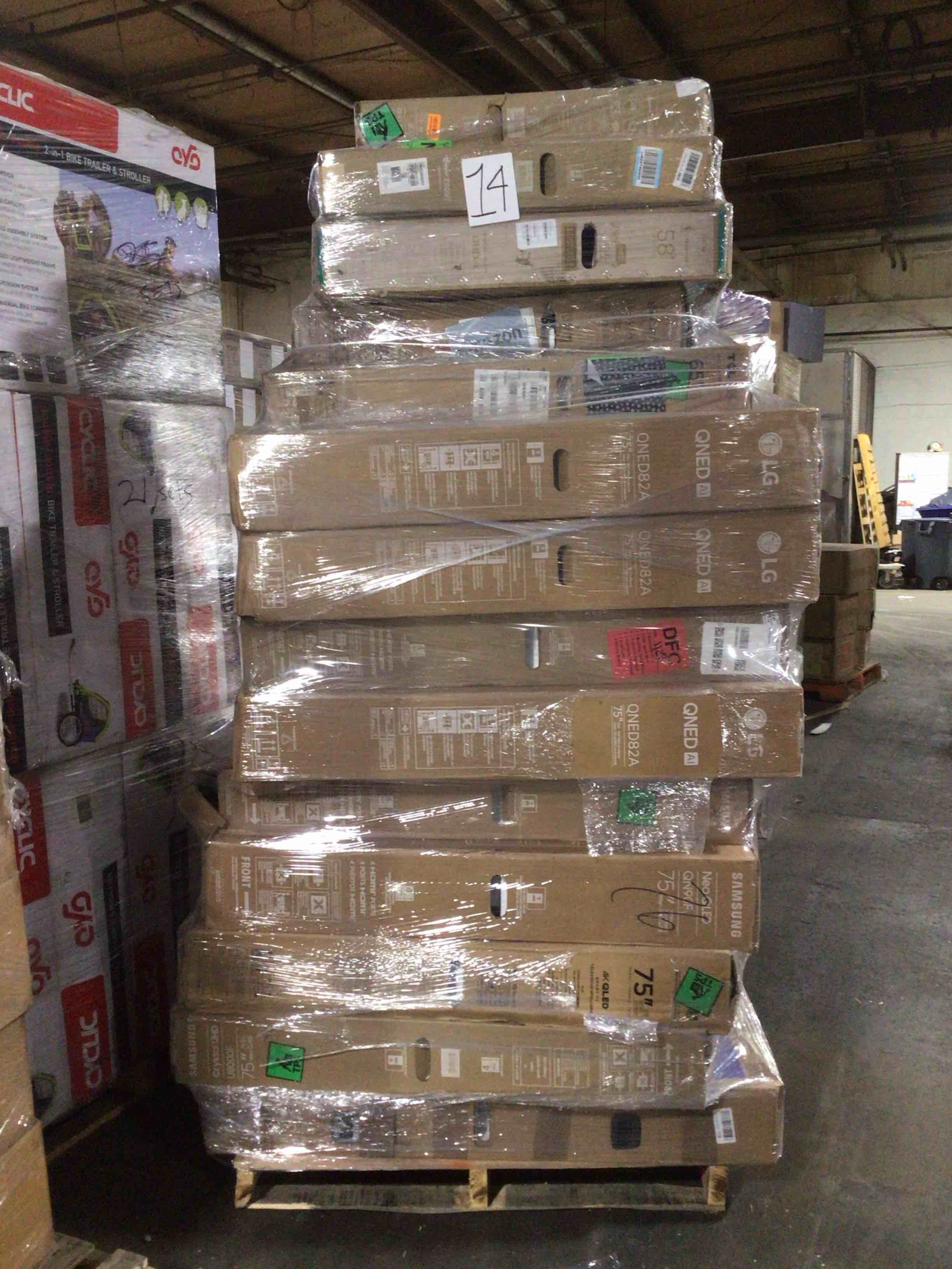 Condition photo showing As Is for 14 Tv’s,  Most 55 Inches or Larger, Brands Like LG, Samsung, Roku, and Vizio for Parts or Repair. Your Bid Per Tv. 