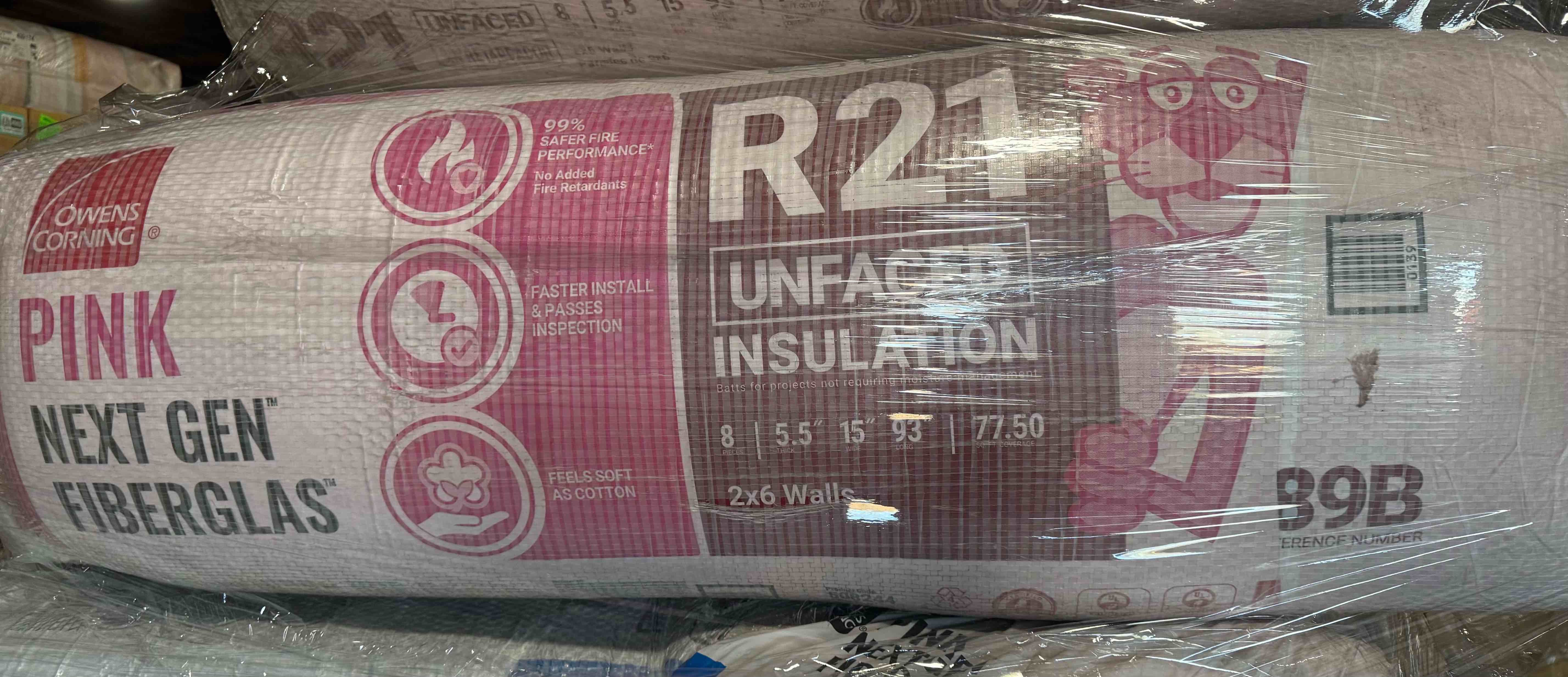 owens corning r21 unfaced insulation batt 15” wide x 93” long 77.50 sq ft -bid per batt 