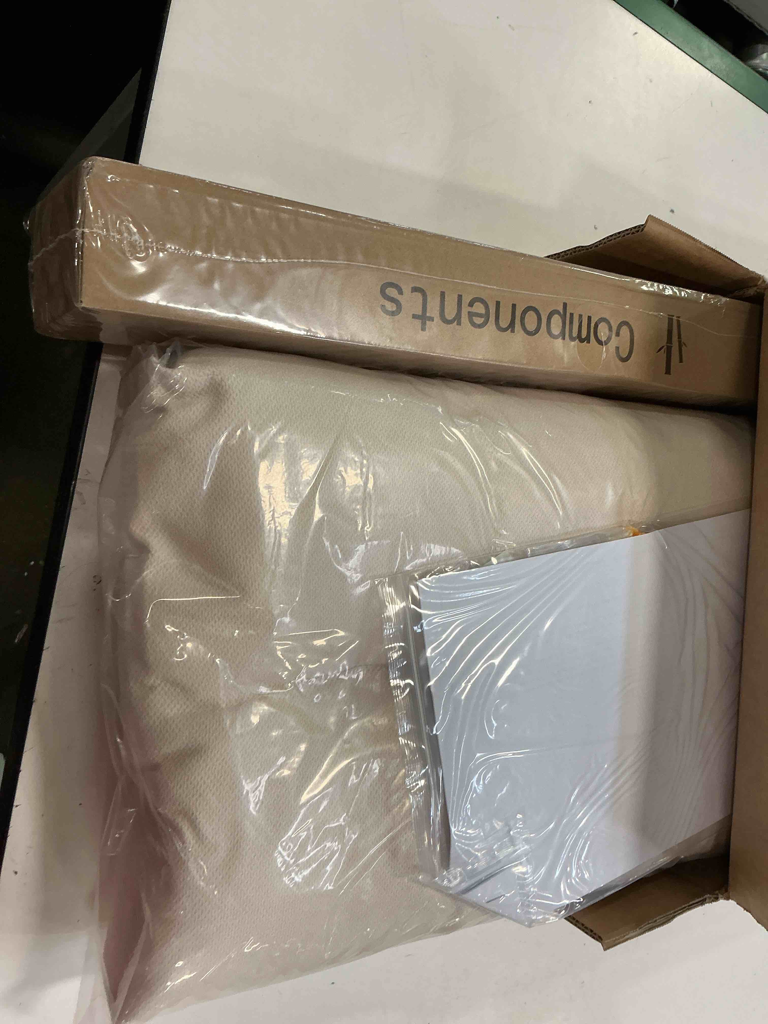 Condition photo showing Good Condition for Folding Upholstered Footrest Stool, Small Accent Ottoman with Thick Cotton Cushion & Bamboo X Legs, Modern Padded Sofa Stool for Makeup Bedroom Living Room (Beige) Beige 2