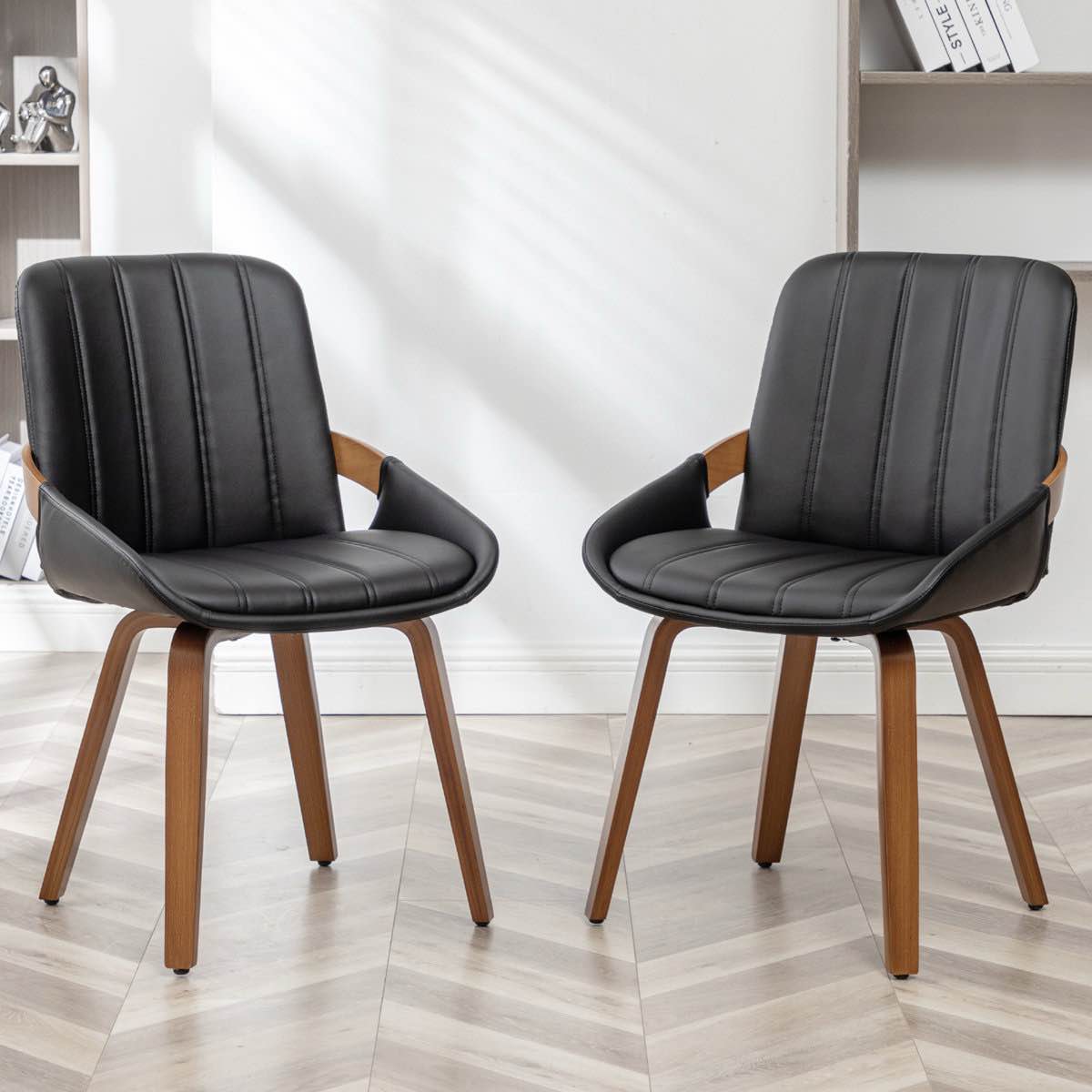 Modern Upholstered Faux Leather Dining Chairs (Set of 2)