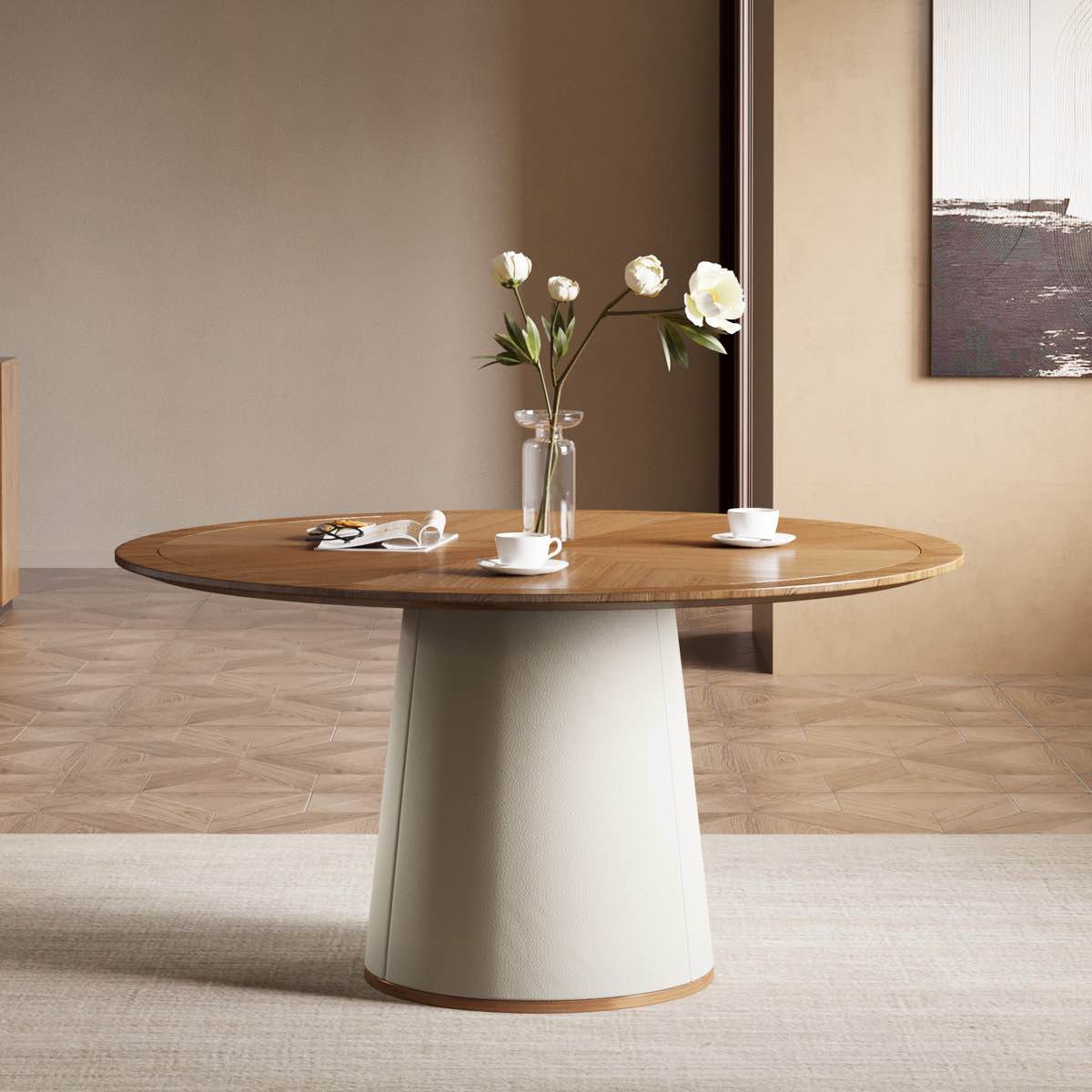 Cathelijn Brui 59.05" Round Dining Table for 4-8 People, Modern Wood Kitchen Table
