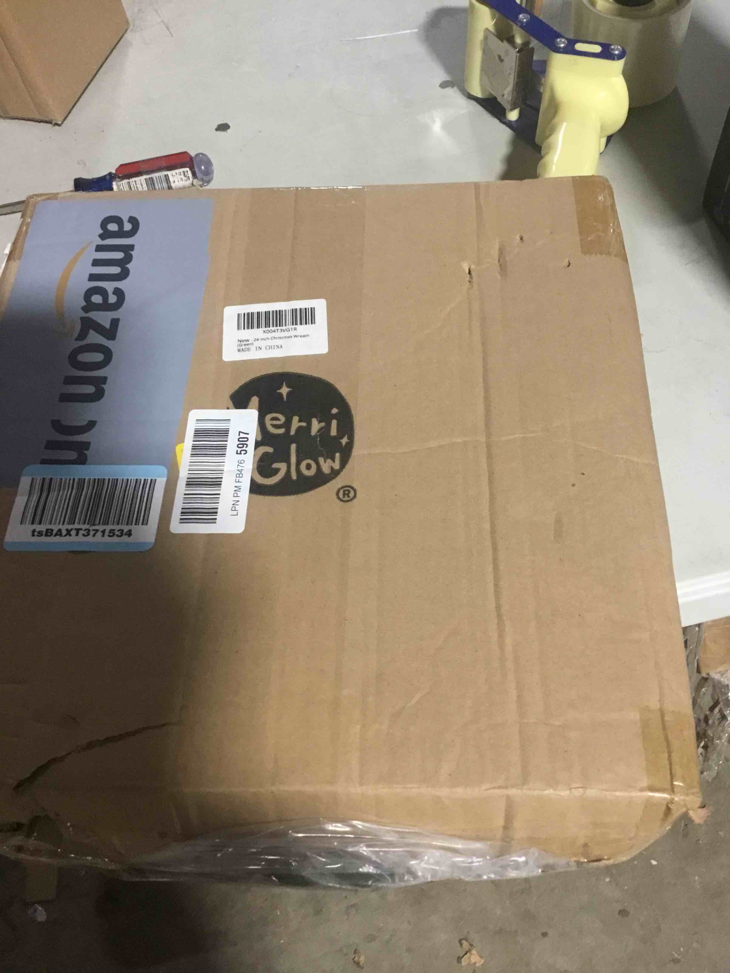 Condition photo showing Good Condition for 24 Inch Christmas Wreaths for Front Door with Lights, Prelit Chrismas Door Wreath with Angle Pine Needles Red Barries, Pinecones, for Home Xmas Decorations (Red-Angle)