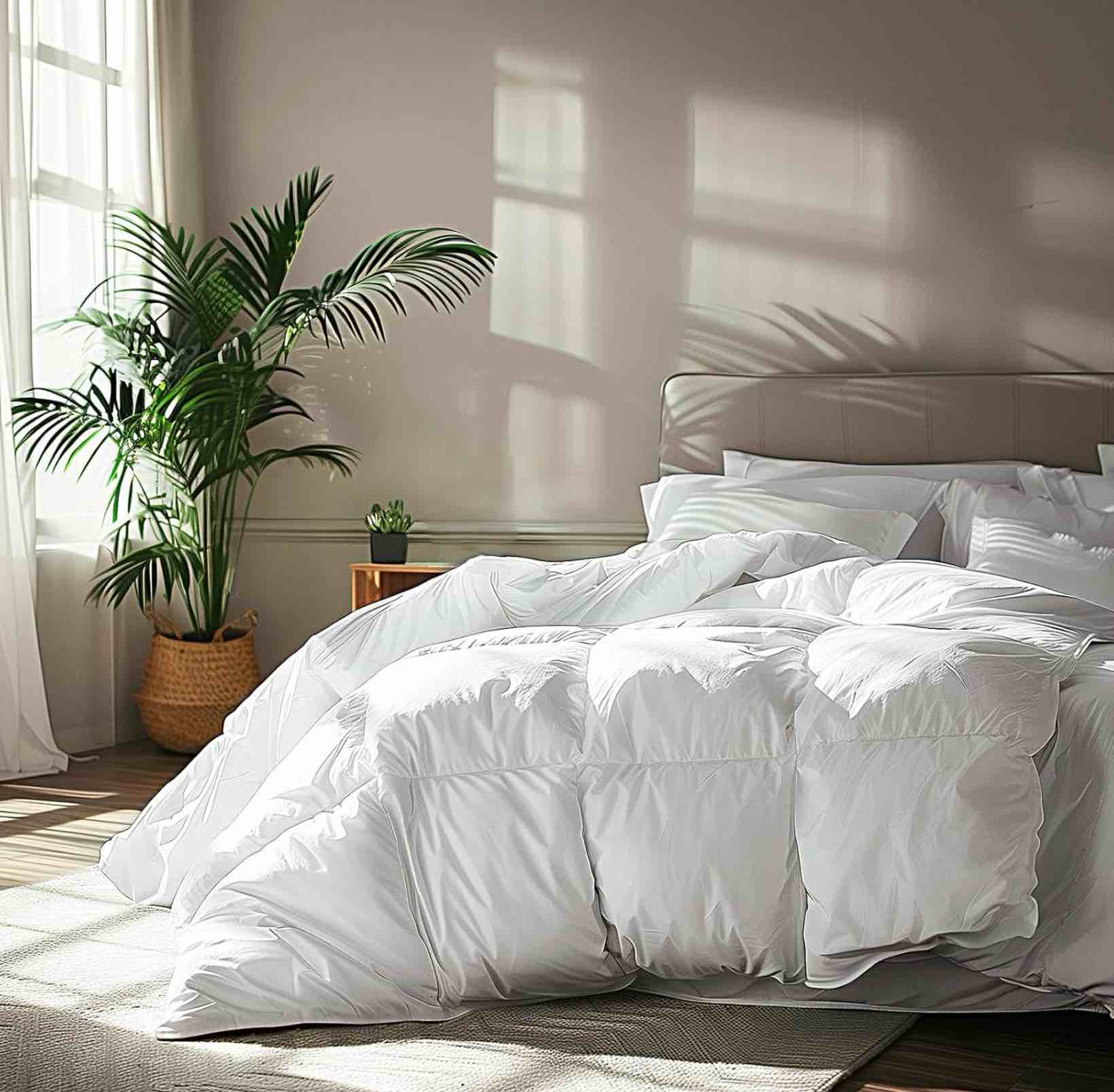 Serta Goose Feather Down Fiber Cotton Comforter Queen Size - 100% Cotton Duvet Insert - Hotel Luxury Hypoallergenic Bedding Comforter All Season Medium Warmth 90 x 90 Inch White Full/Queen All Season