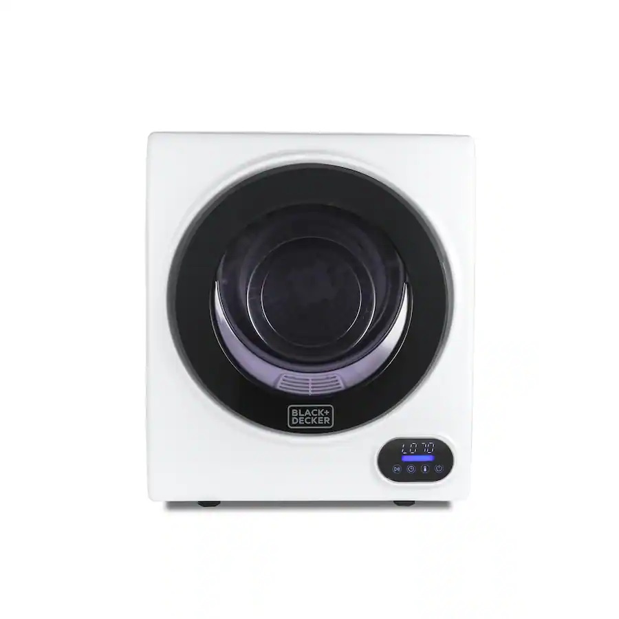 black+decker - 1.5 cu.ft. stackable smart electric dryer with standard wall outlet - white