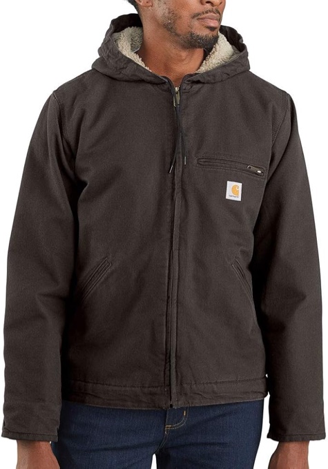 carhartt men's relaxed fit washed duck sherpa-lined jacket, size 2xl