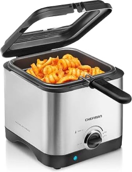 chefman fry guy 1.5 liter deep fryer w/ adjustable temperature control - stainless steel new