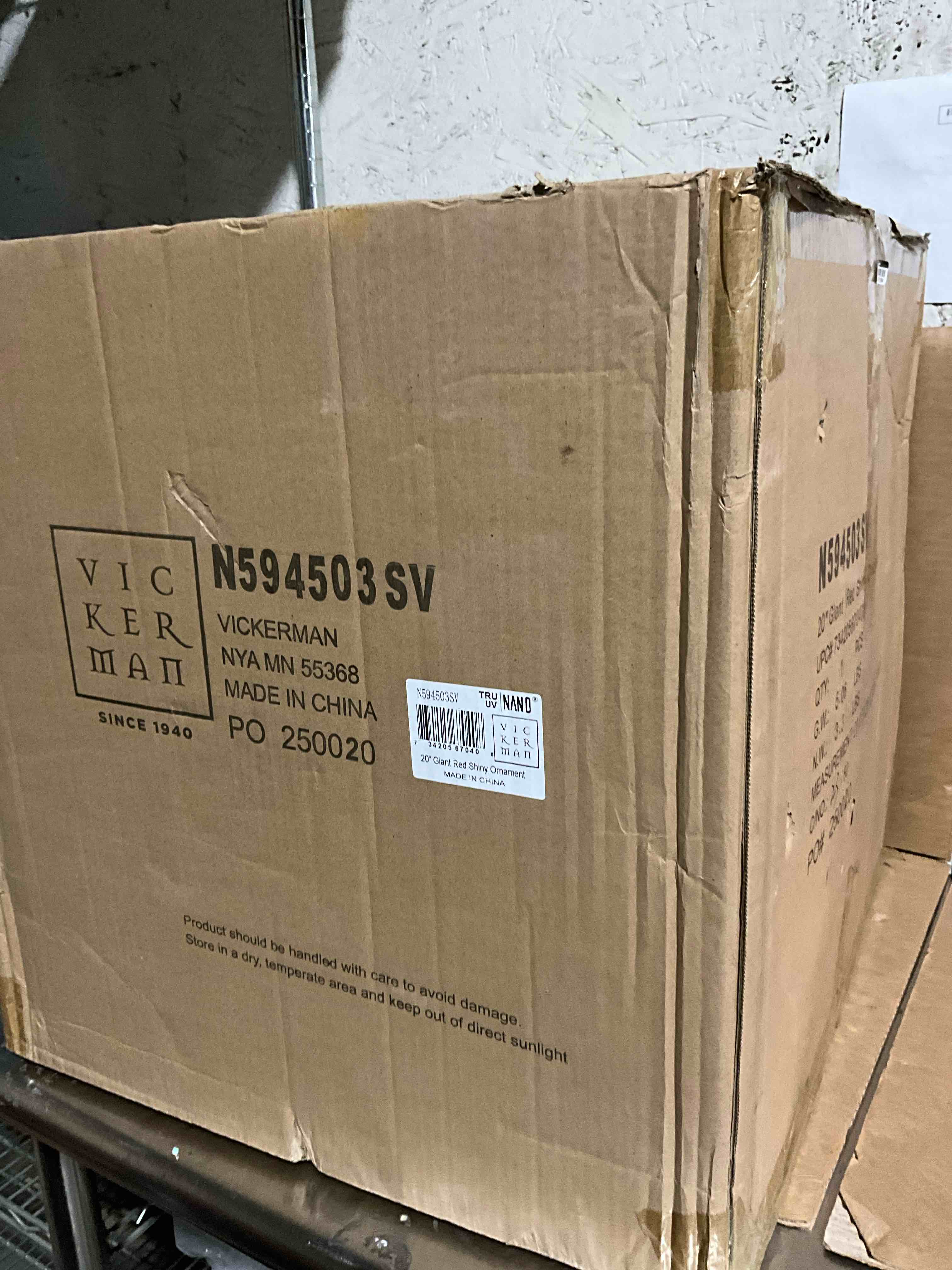 Condition photo showing item condition for Vickerman 20  Giant Shiny Red Ball Christmas Ornament  UV Resistant  Indoor Outdoor Holiday Christmas Tree Decoration