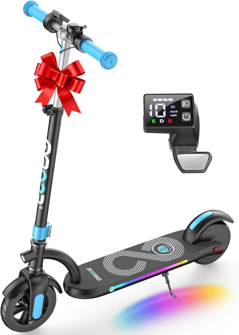 gyroor h40 kids electric scooter–180w motor, 10 mph led display, colorful lights, adjustable height, for kids ages 8-12, ideal gift