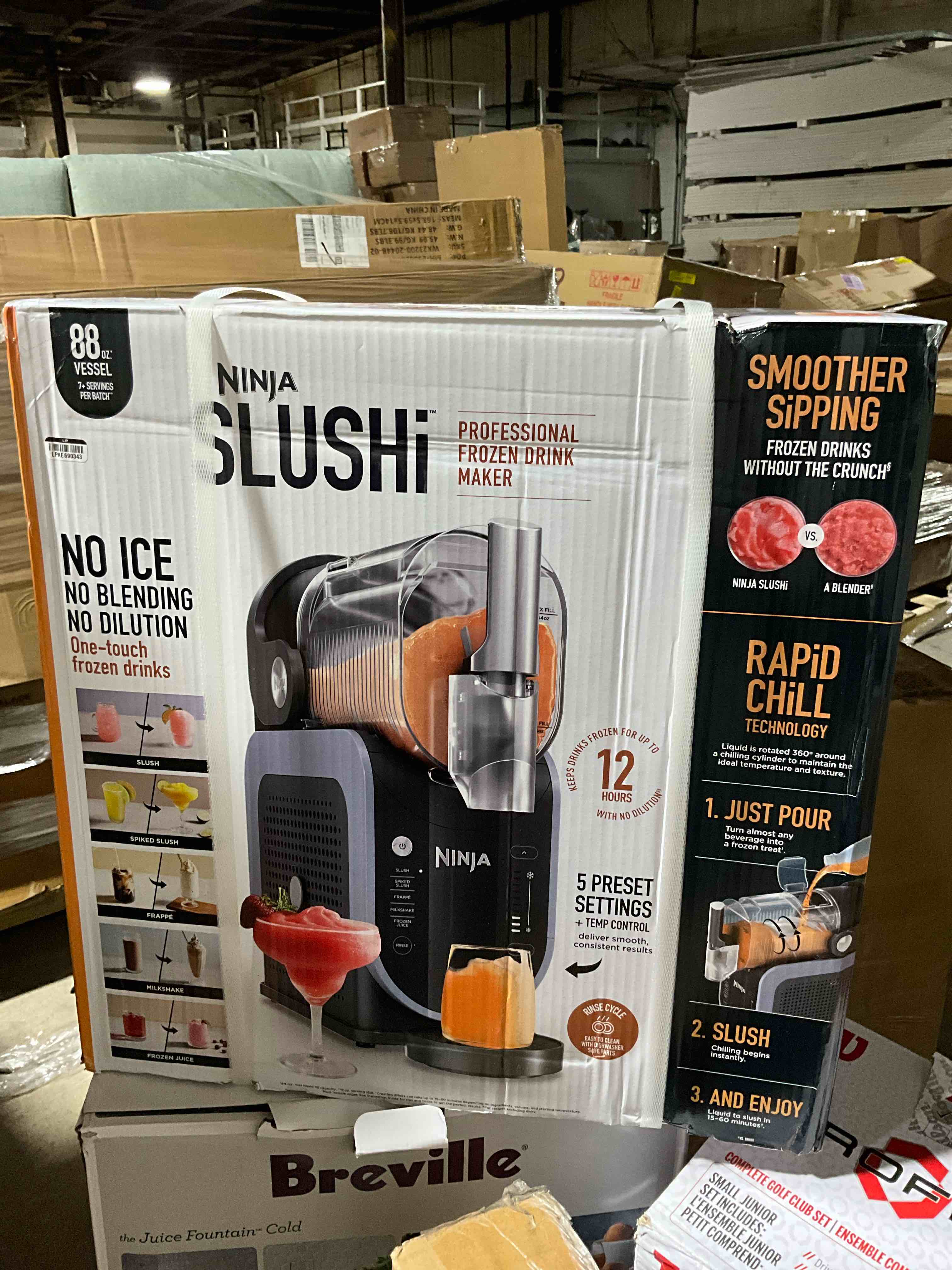 Condition photo showing New/Like New for Ninja SLUSHi 88oz Professional Frozen Drink Maker with RapidChill Technology 5 Preset Programs Gray FS301