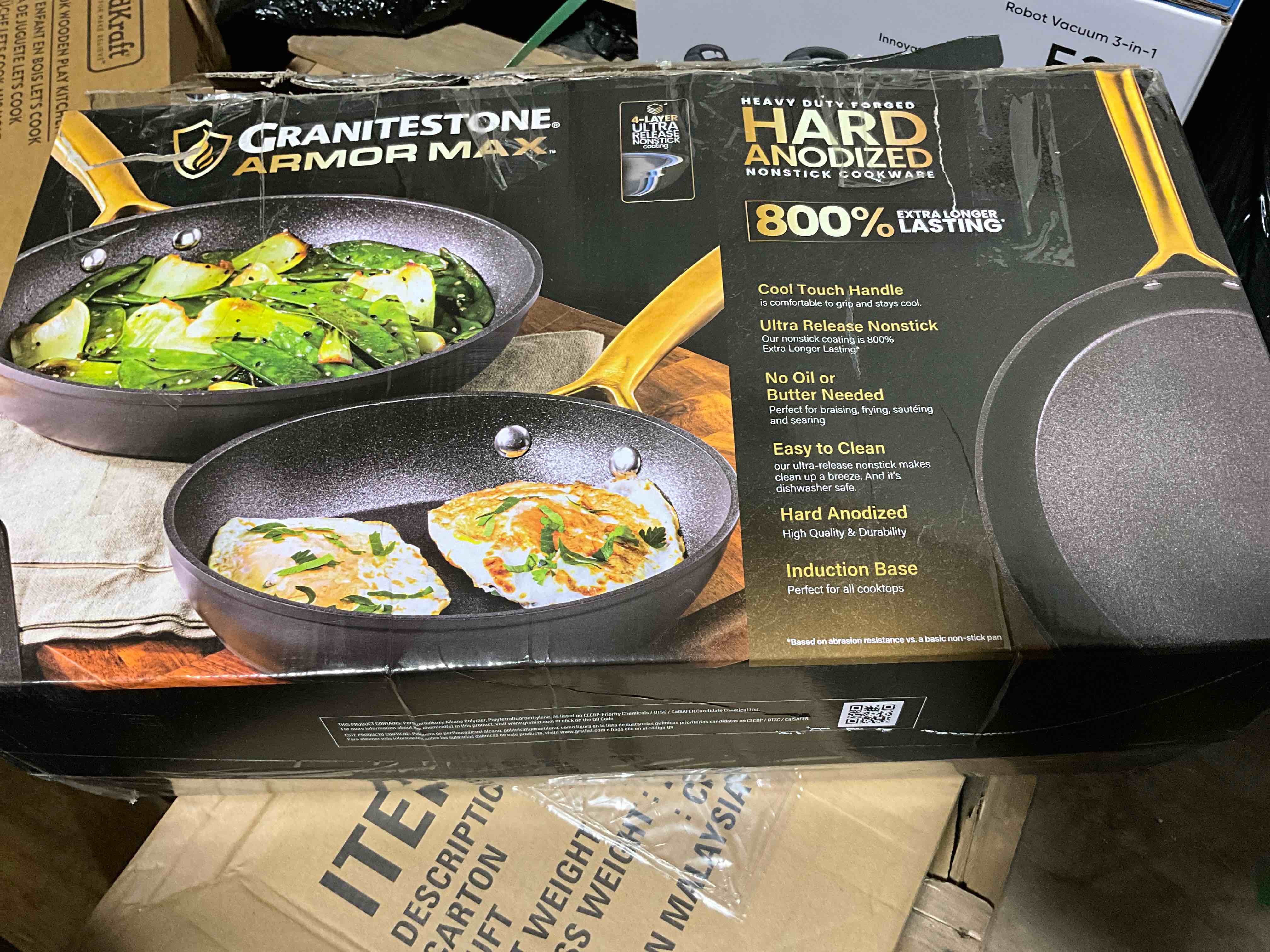 Condition photo showing New/Like New for Granitestone Armor Max Nonstick Pots and Pans 20 Piece Kitchen Induction Cookware Knife Set Deep Fry Skillet Black Gold