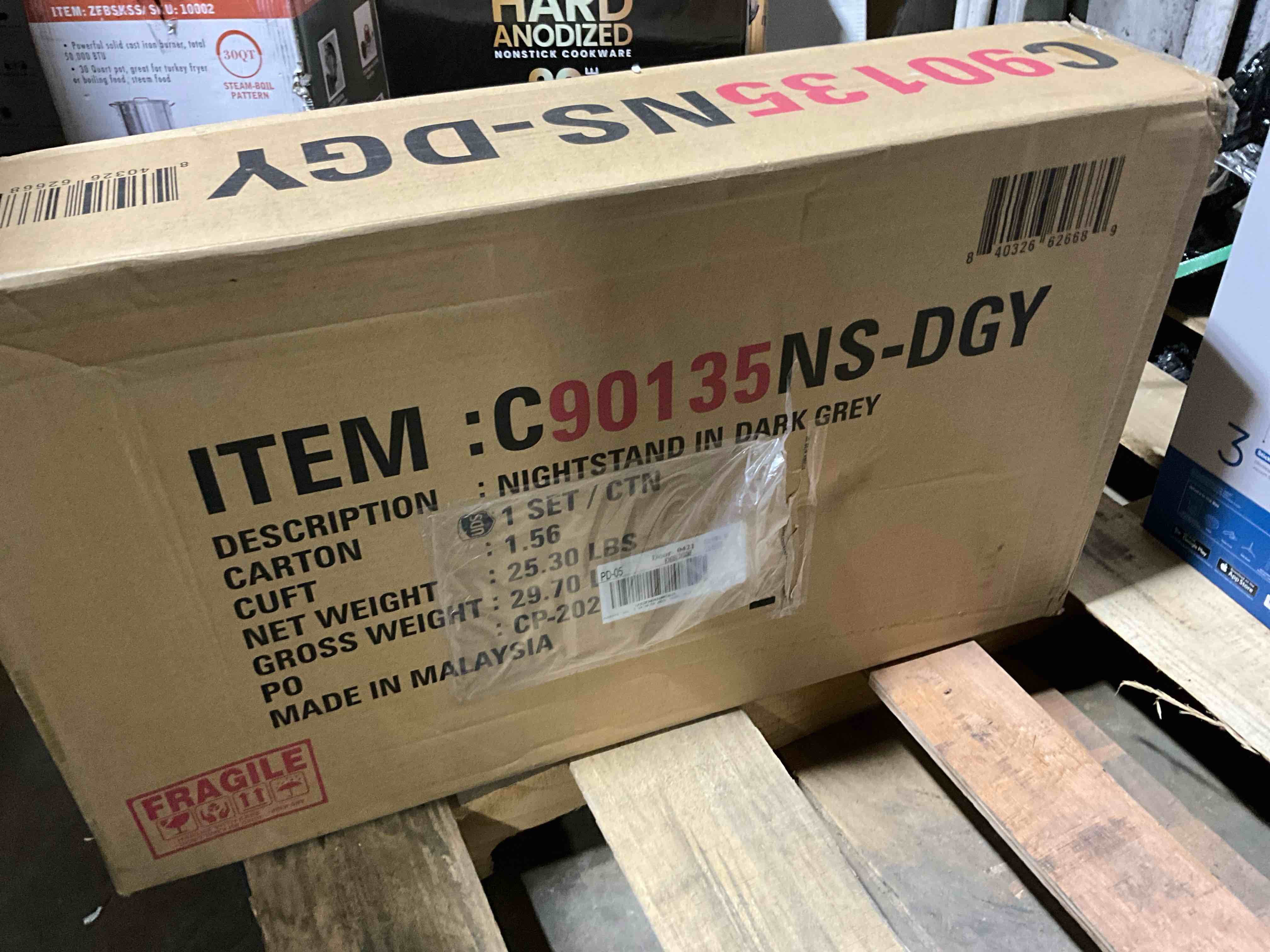 Condition photo showing New/Like New for Contemporary 2-Drawer Wooden Nightstand with Tapered Legs, Dark Grey