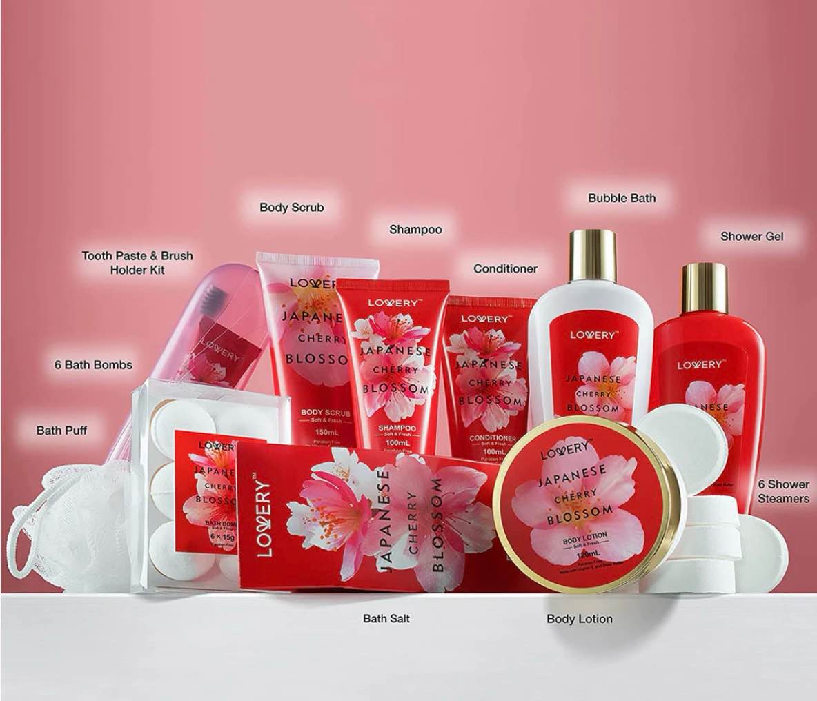 Condition photo showing New/Like New for Japanese Cherry Blossom Bath Set - 25Pc Body Care Tote Kit