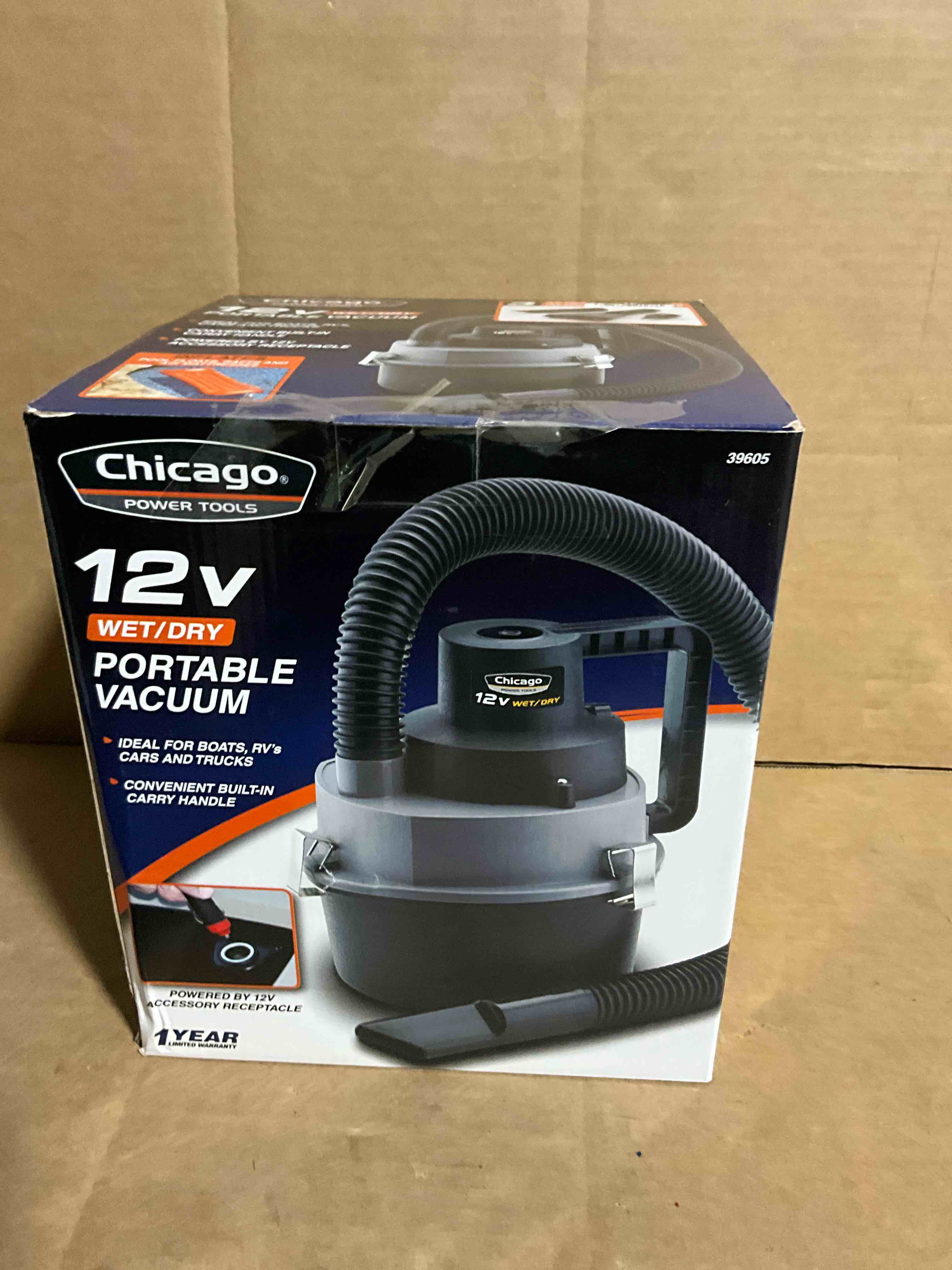 Condition photo showing New/Like New for chicago power tools 39605 12-volt wet/dry portable vacuum