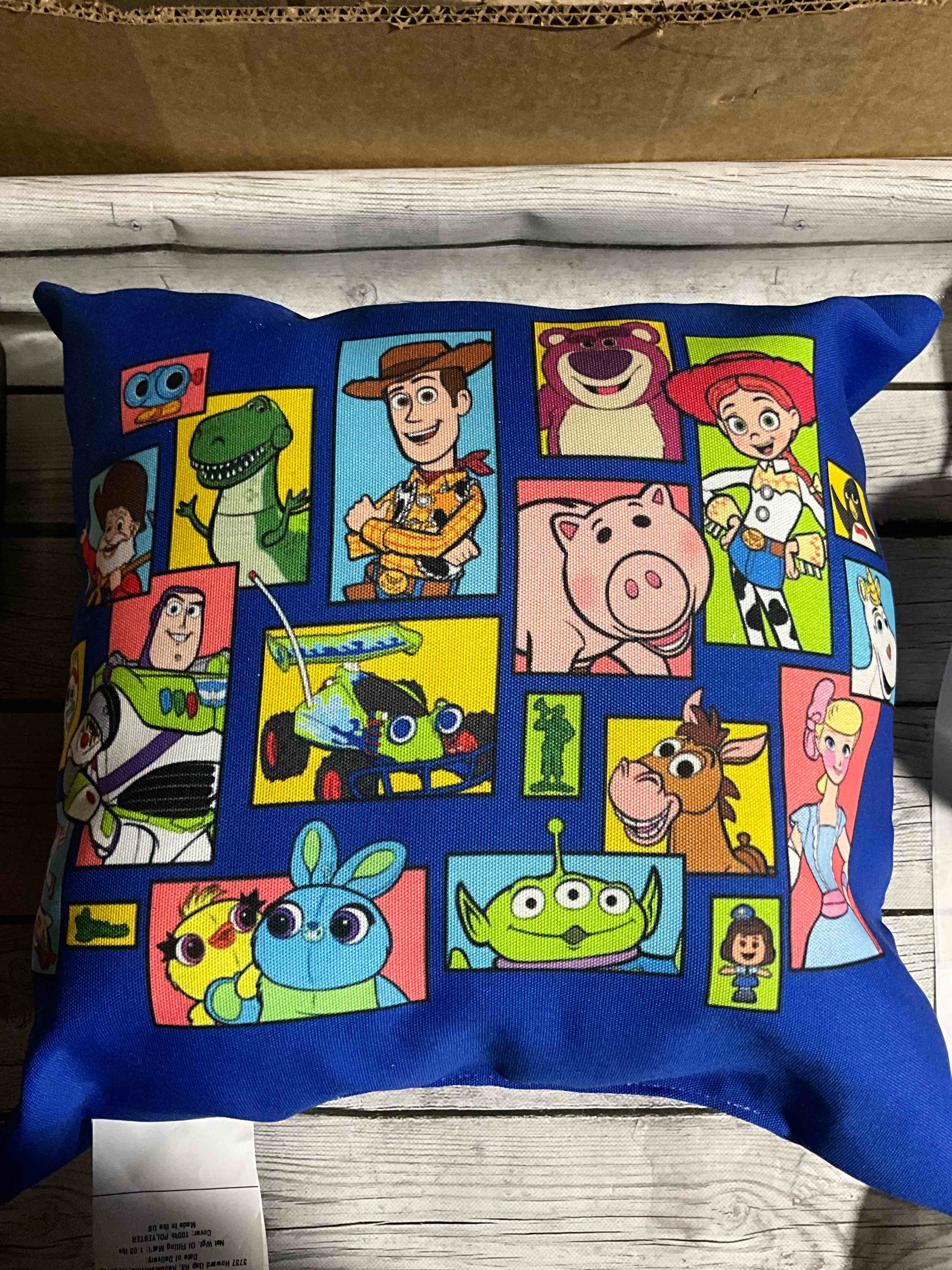 Condition photo showing New/Like New for Disney and Pixar's Toy Story 30th Anniversary Collage Throw Pillow 16x16