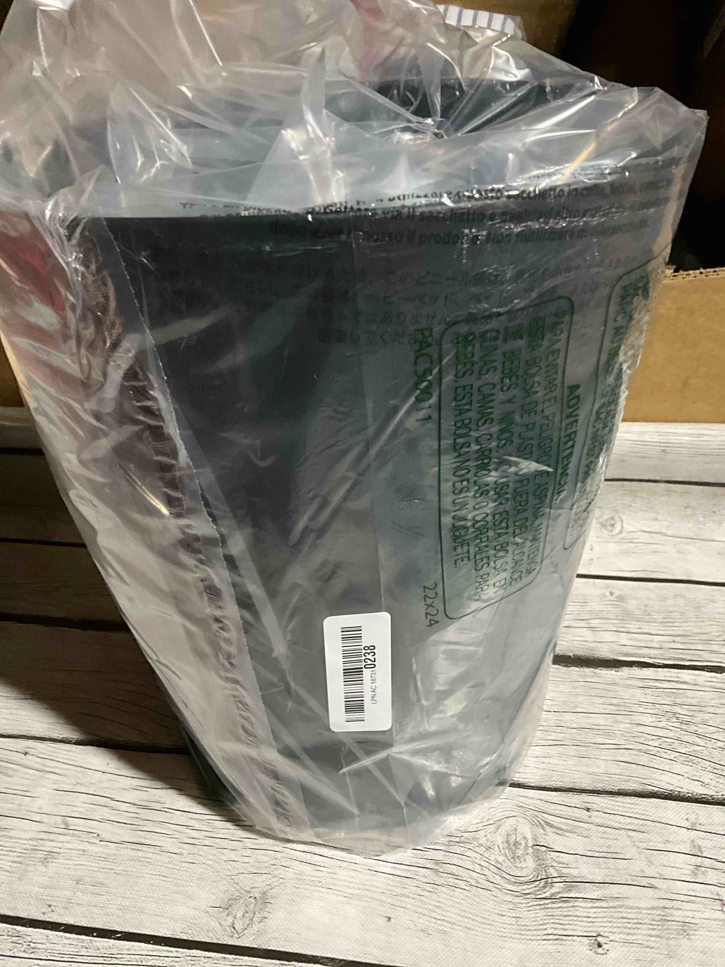 Condition photo showing Good Condition for mDesign Stainless Steel Round Metal Trash Can, Small 2.8 Gallon Wastebasket, Garbage Bin for Bathroom, Bedroom, Kitchen, or Home Office, Holds Waste and Recycle, Matte Black Matte Black 2.8 Gallon (Pack of 1)