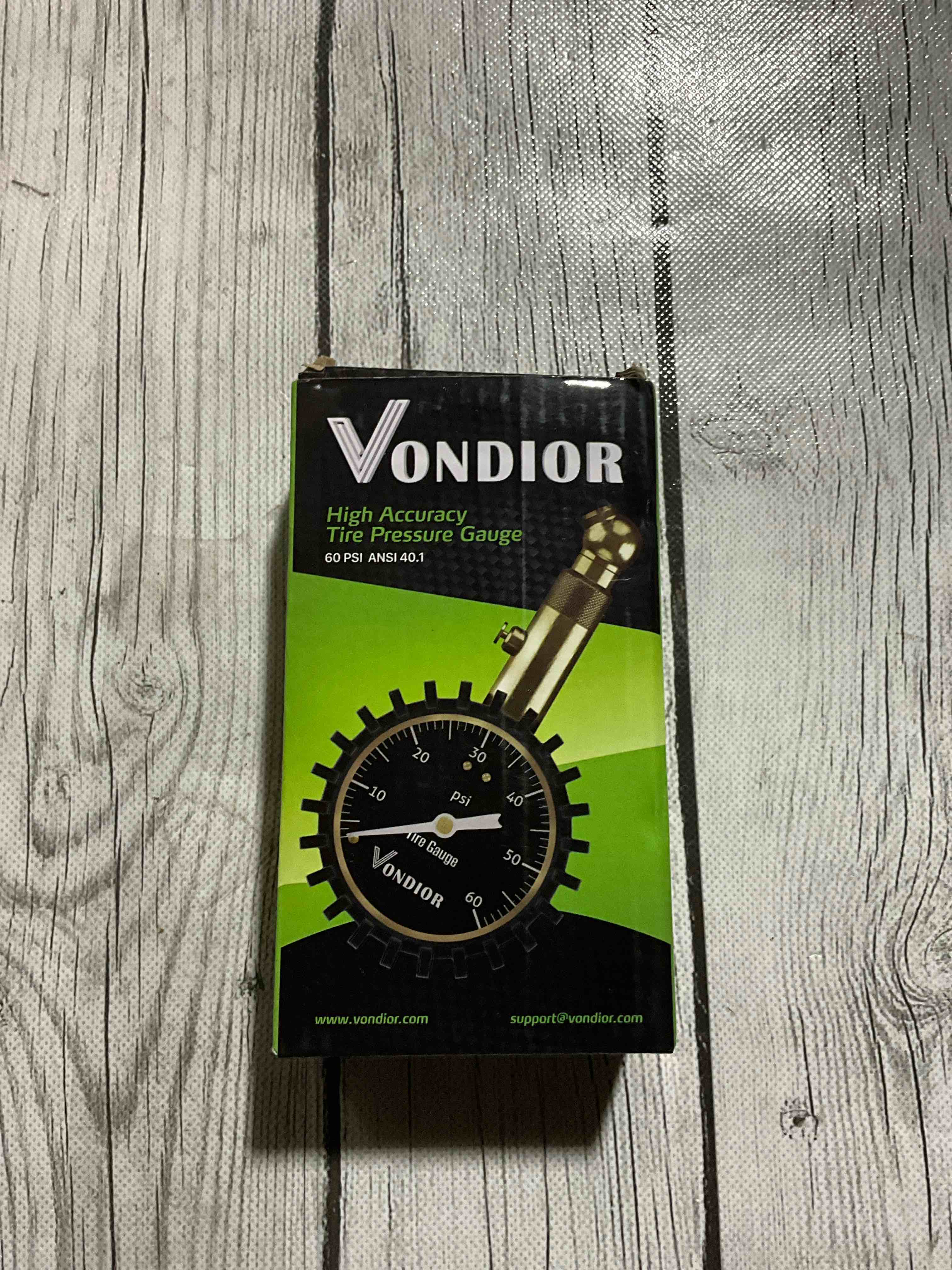 Condition photo showing New/Like New for Tire Pressure Gauge - (0-60 PSI) Heavy Duty, Certified ANSI Accurate with Large 2 Inch Easy to Read Glow Dial, Low - High Air Pressure Gauge. Tire Gauge for Car and Trucks Tires by Vondior 0-60 PSI Black Tire Gauge w/o? Tube
