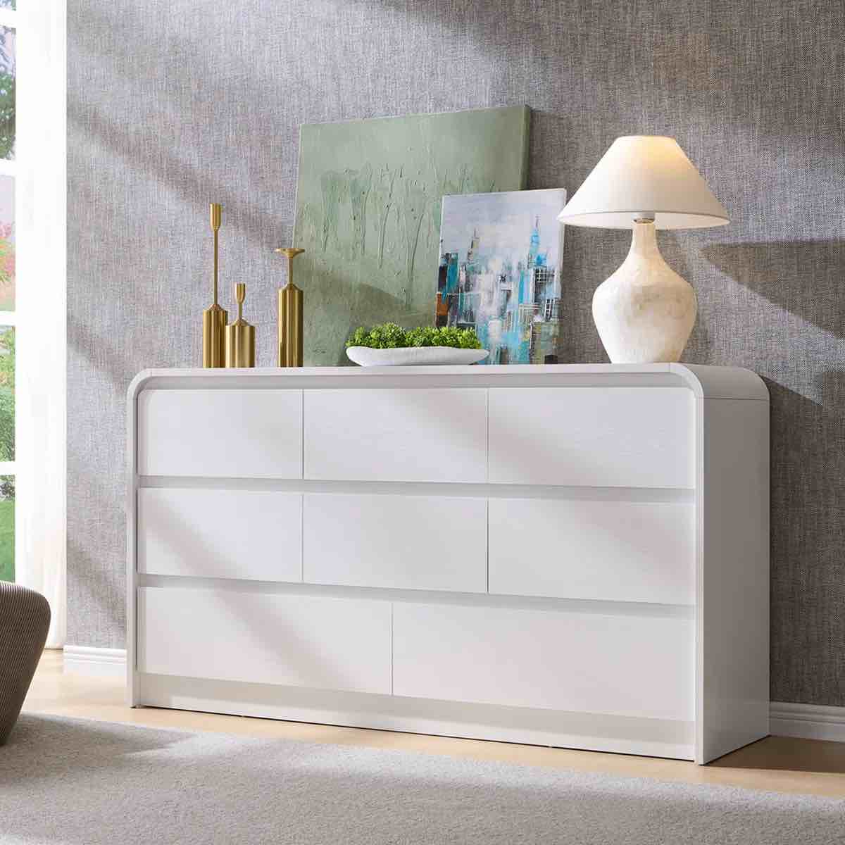  maud modern 8 drawers dresser for bedroom, 55" wide dressers & chest of drawers w/curved profile design