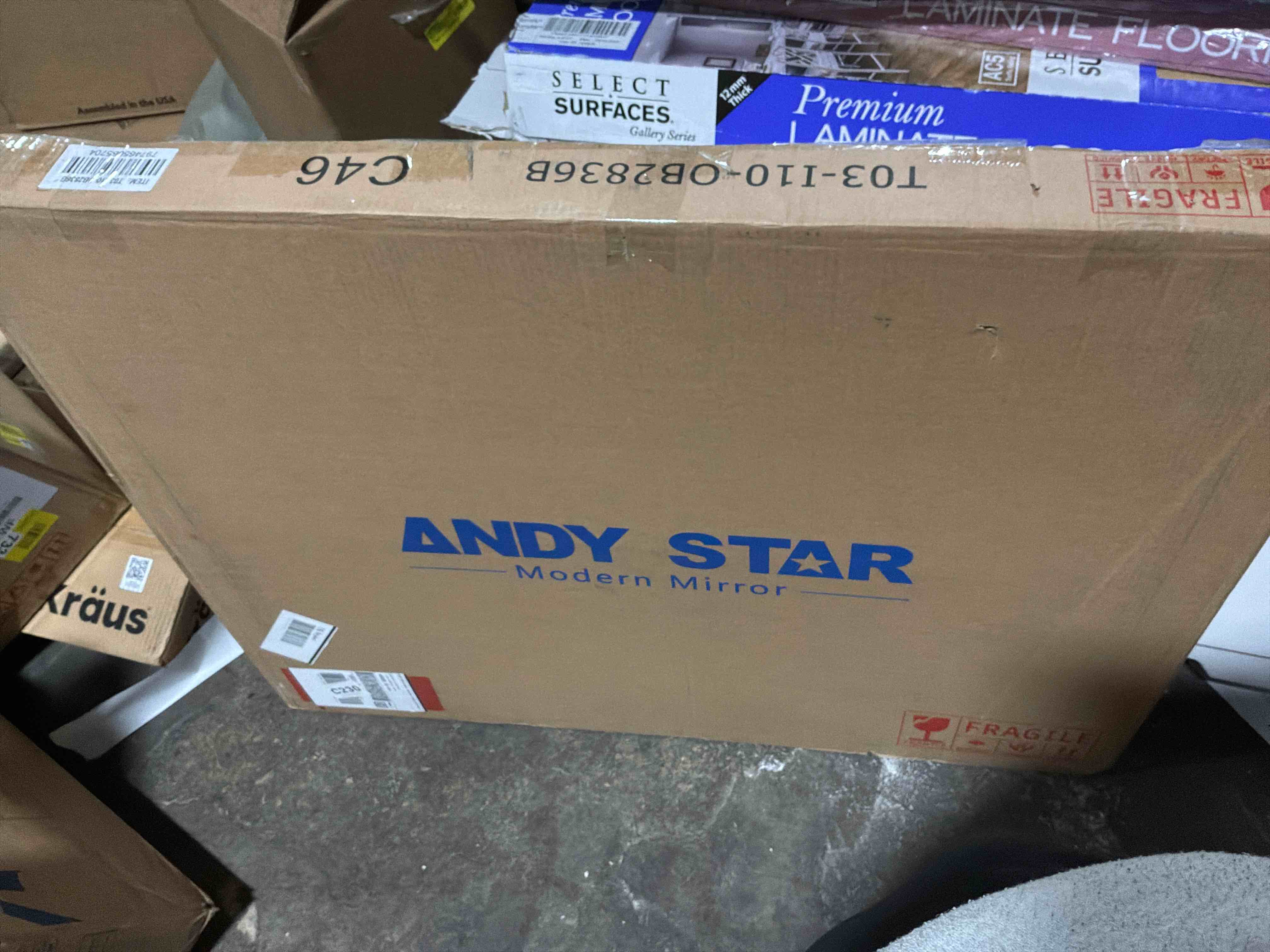Condition photo showing New/Like New for andy star black mirror for bathroom, 28x36 inch stainless steel metal frame oblong bathroom mirror for vanity, 1’’ deep wall mounted vertically/horizontal