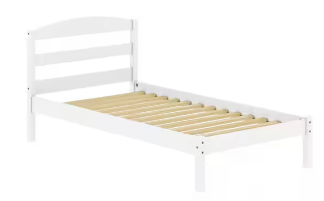 Alexander White Wood Frame, Twin Platform Bed with Headboard and Wooden Slat Support