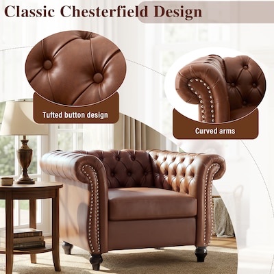 Condition photo showing New/Like New for modernluxe assembly required chesterfield club chair with scrolled arms nailhead