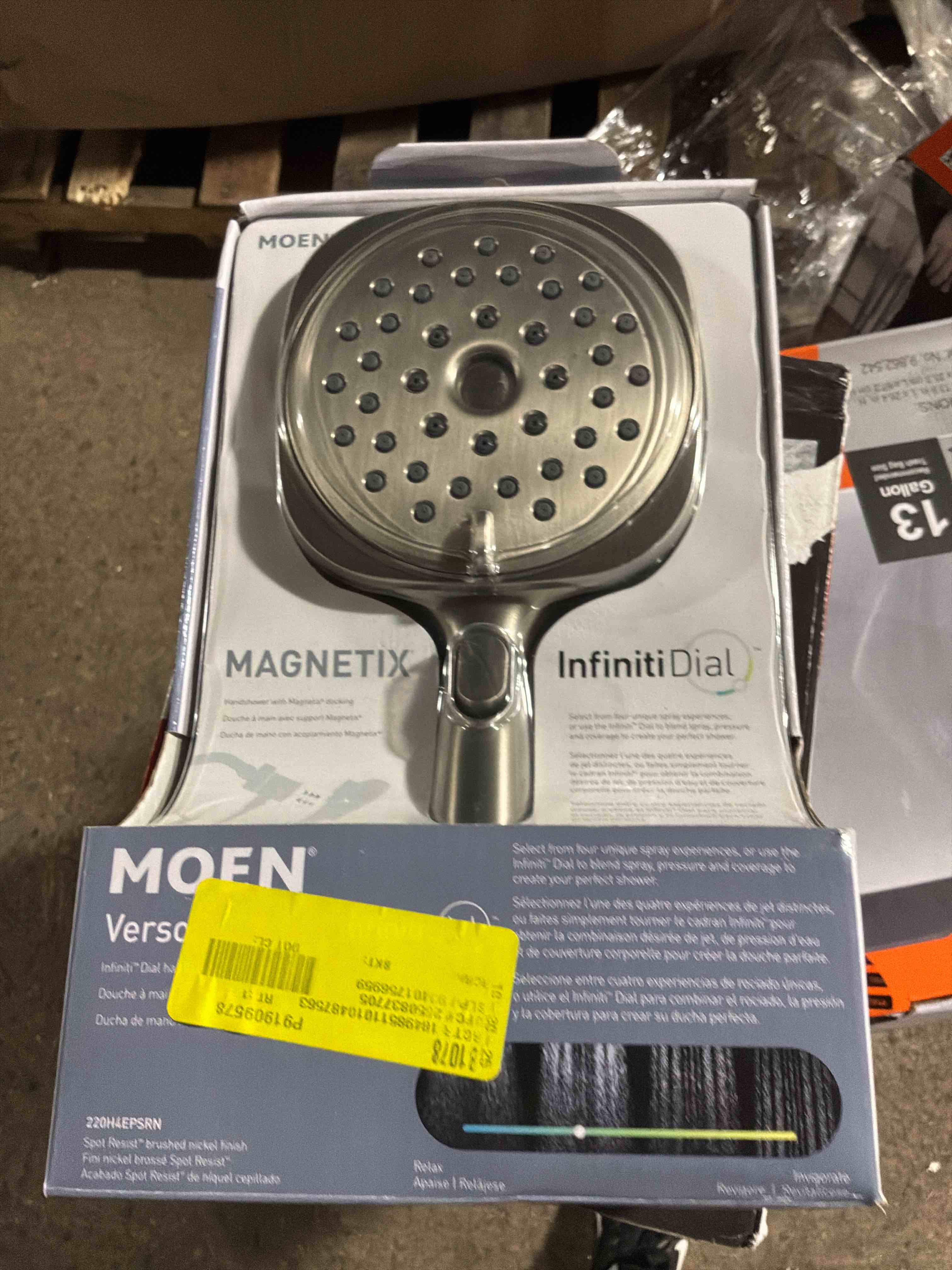 Condition photo showing New/Like New for moen spot resistant brushed nickel 6 in. dia. spray head handheld shower