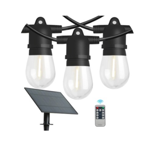 Westinghouse 36' Solar Powered LED Vintage White String Light Set, 15 Bulbs with Remote Control