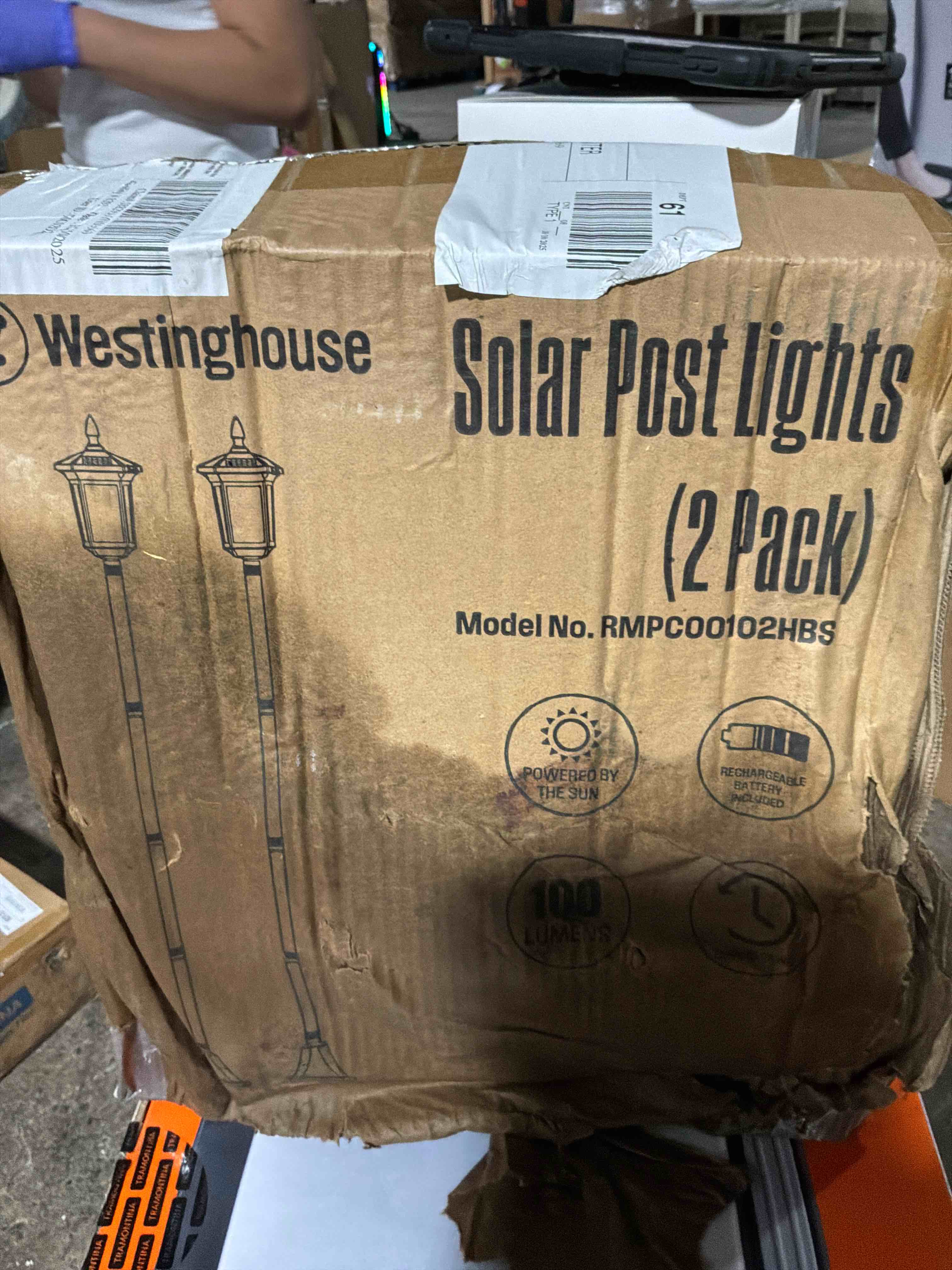 Condition photo showing As Is for westinghouse led solar post lights 100 lumens, 2-pack