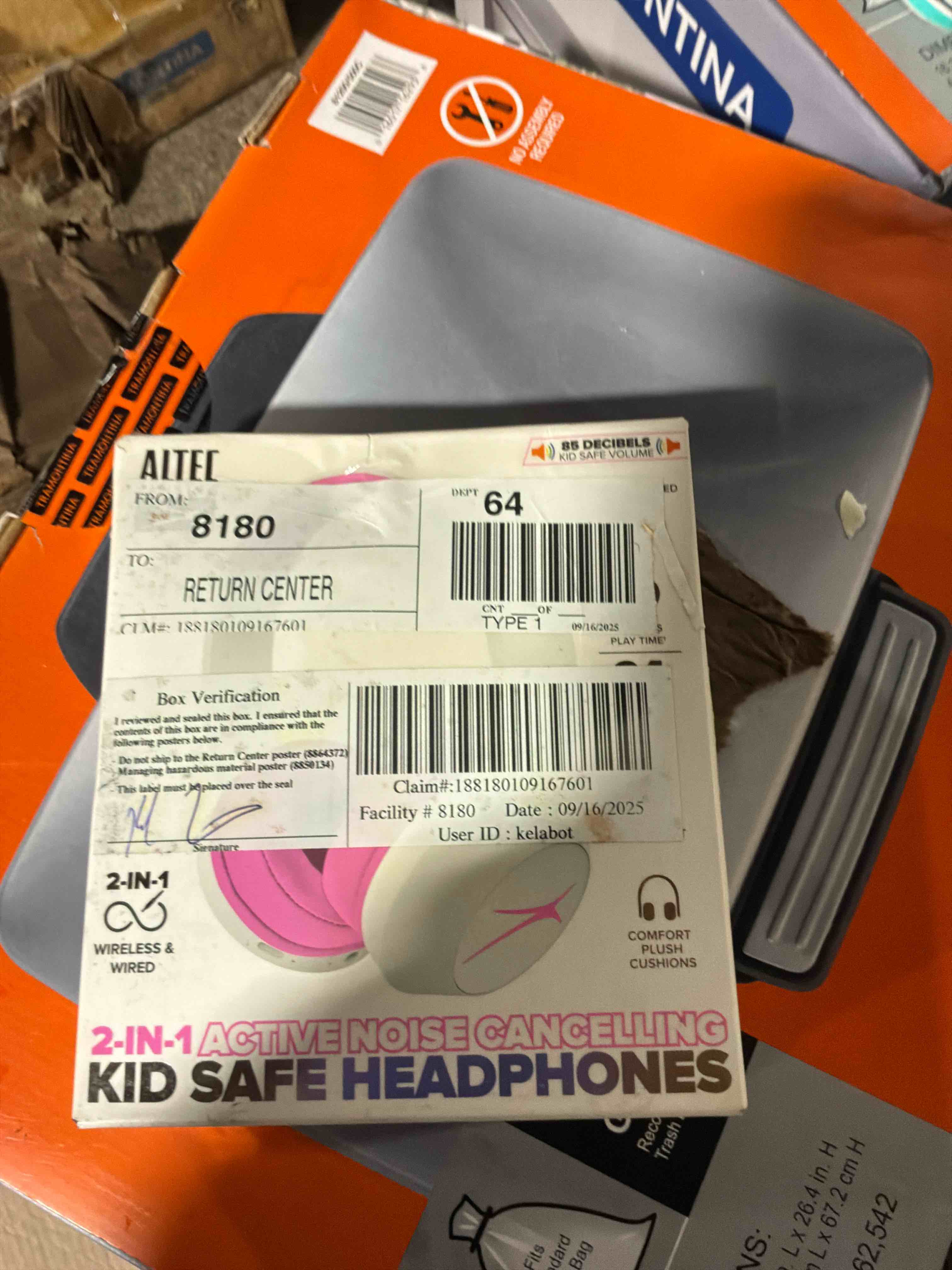 Condition photo showing As Is for altec lansing kid safe noise cancelling wireless headphones 15h battery, 85db volume limit, foldable design powerful sound, active noise cancellation perfect for kids ages 7+ (whiteout pop pink)