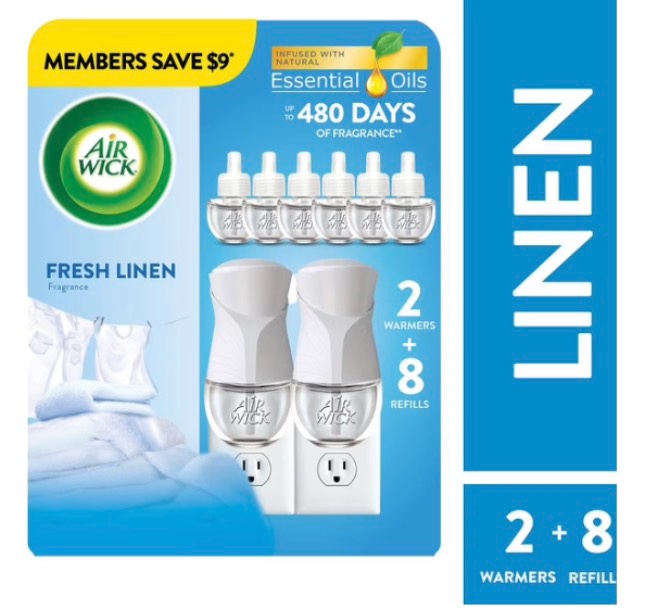 air wick plug in scented oil kit  fresh linen  2 warmers + 8 refills