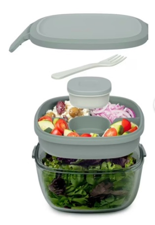 bentgo glass all-in-one glass salad container (tinted glass) - soft khaki