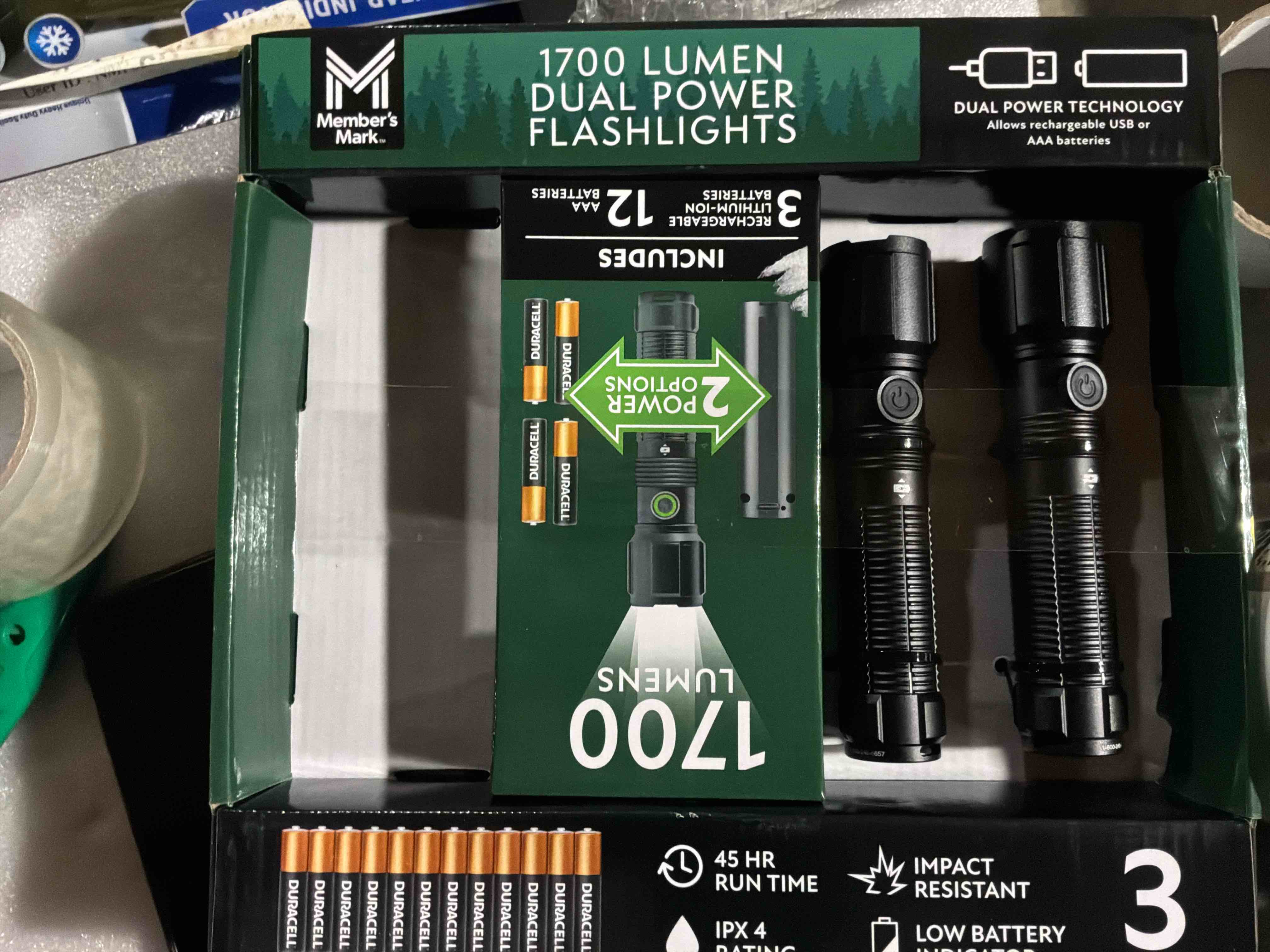 Condition photo showing Good Condition for member's mark 1700 lumen dual power led flashlight set (pack of 2)