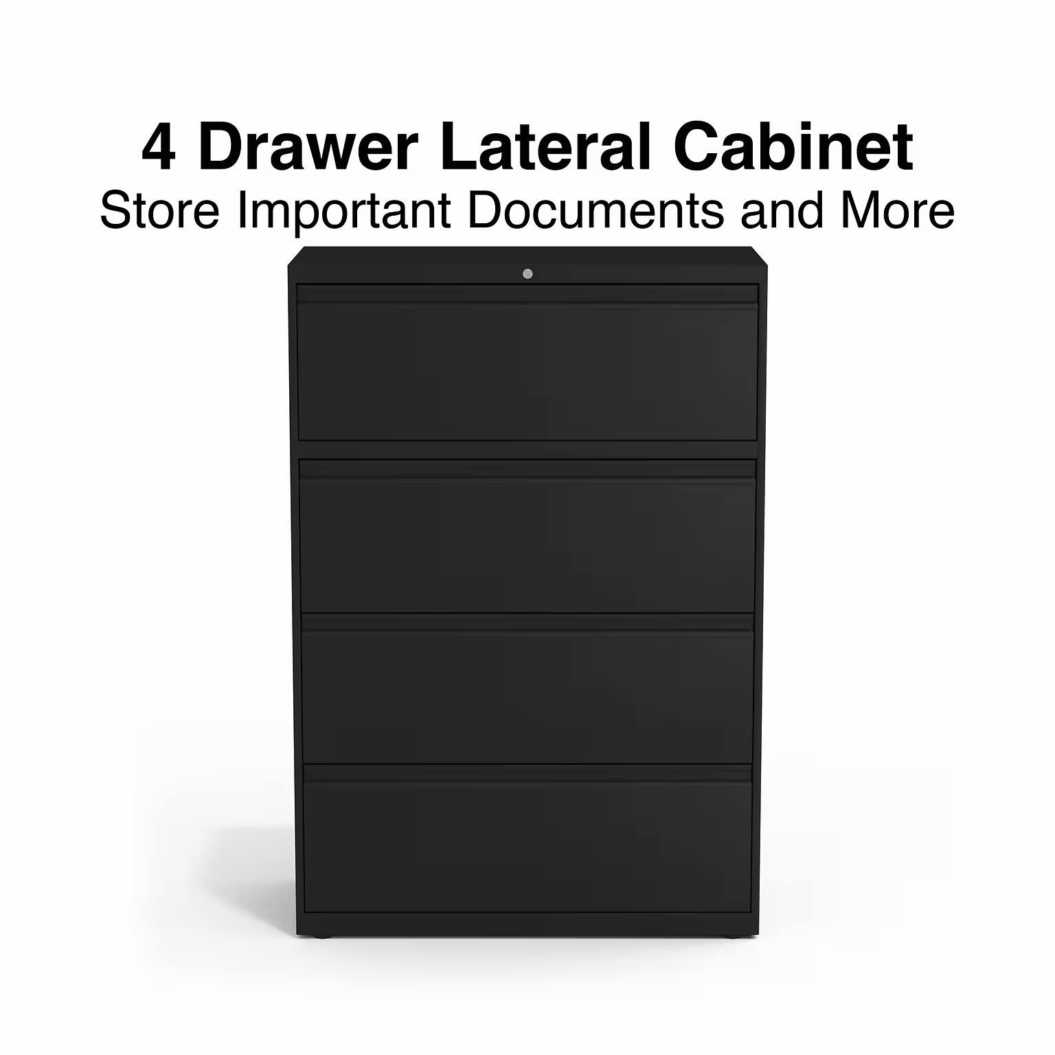 Condition photo showing New/Like New for quill brand® commercial 4 file drawer lateral file cabinet, locking, black, letter/legal, 36"w (20057d)