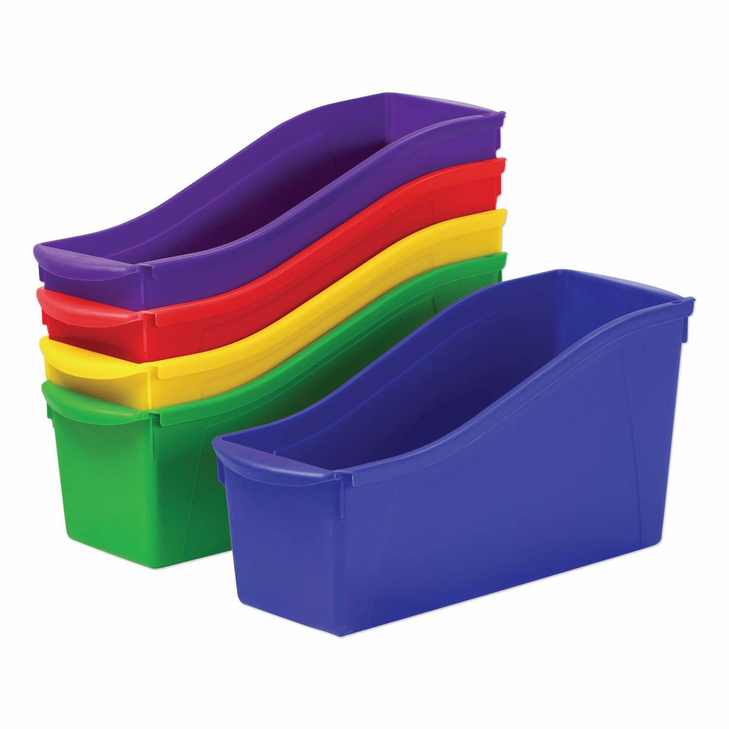 storex large plastic book and magazine bin  assorted colors  set of 5