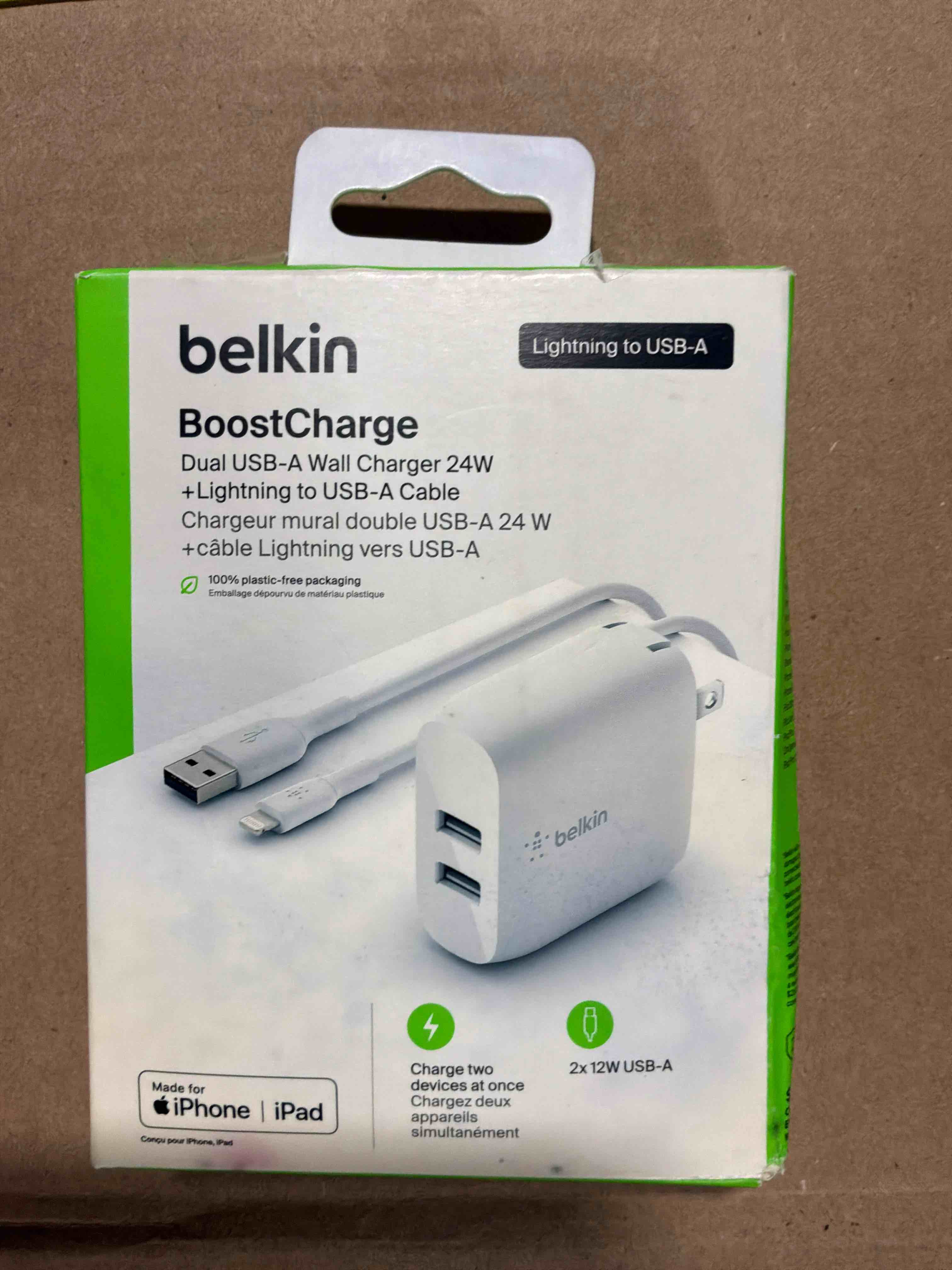 Condition photo showing Good Condition for belkin dual usb wall charger (24w) + 8-pin cable for iphone - white