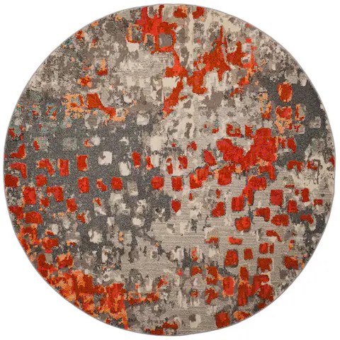 SAFAVIEH Monaco Driskoll Abstract Area Rug  Grey/Orange  9  x 9  Round