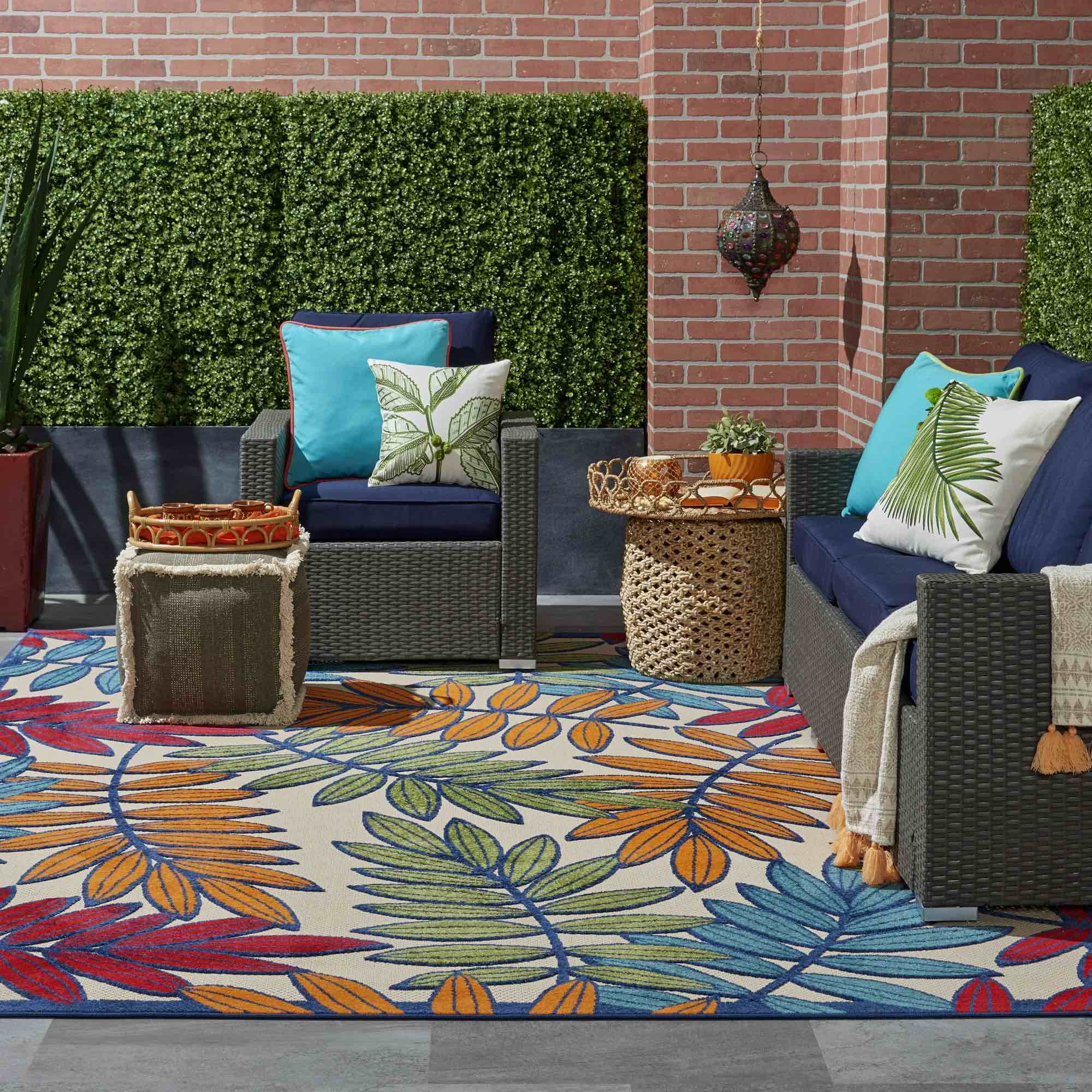 nourison aloha indoor/outdoor tropical botanical multicolor 7  x 10  area rug  (7  x 10 )