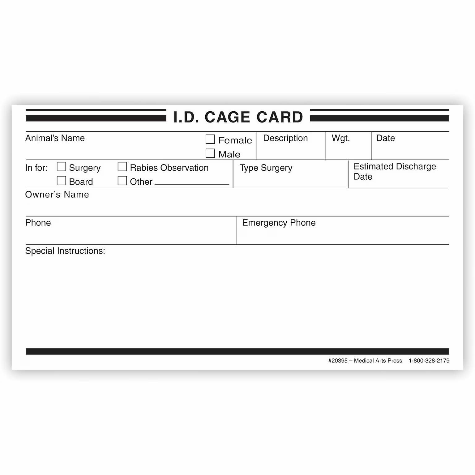 Medical Arts Press® Vet Cage Card; Pets Logo, 3x5", 250/Pc (16 Packs)