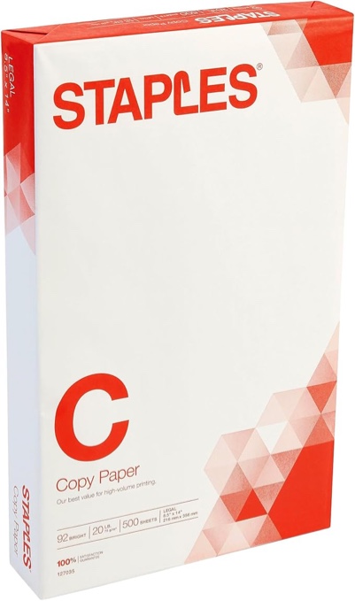 staples copy paper, 8 1/2" x 14", ream