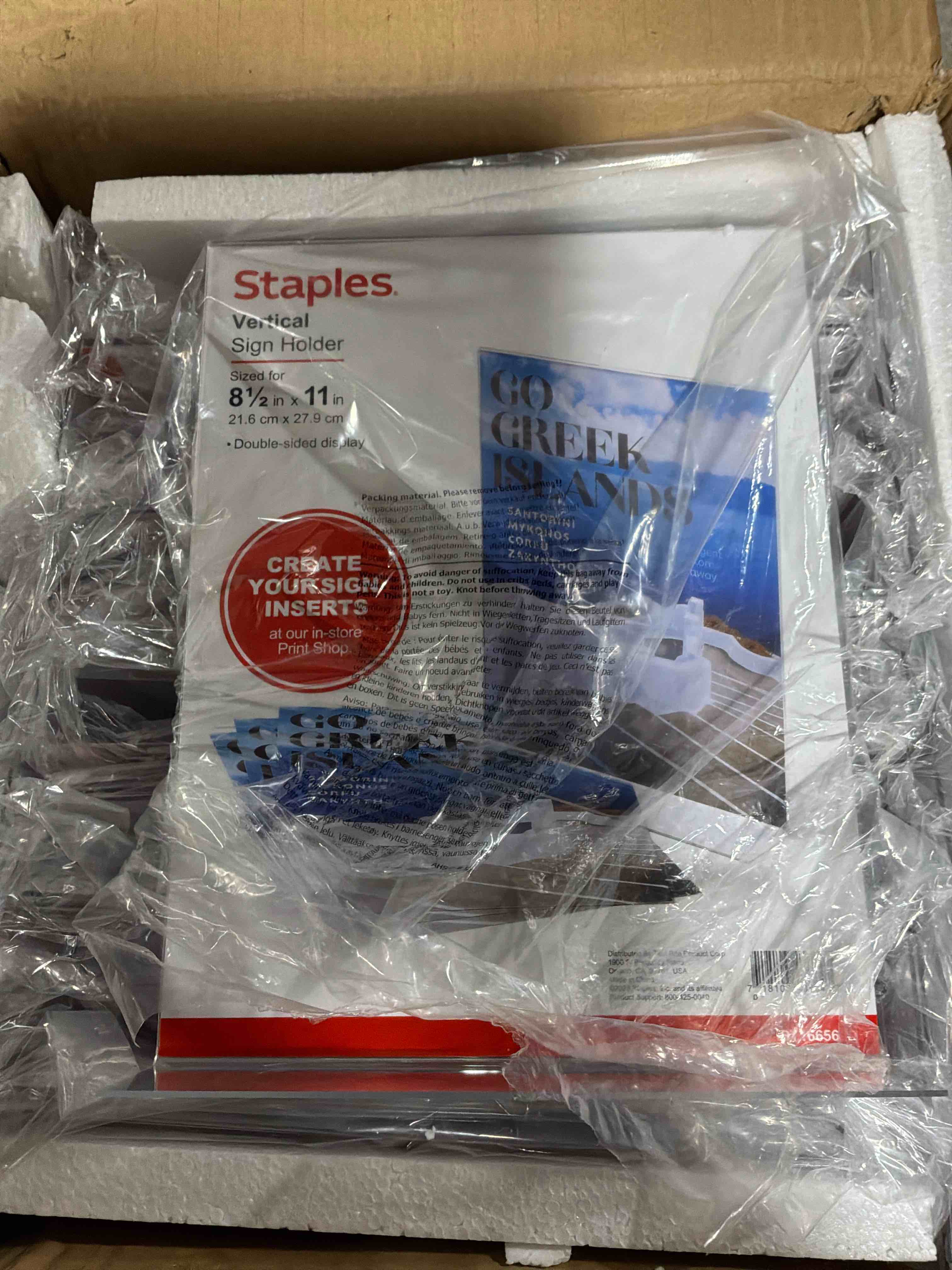 Condition photo showing New/Like New for Staples Vertical Stand-Up Sign Holder 8 1/2W x 28180