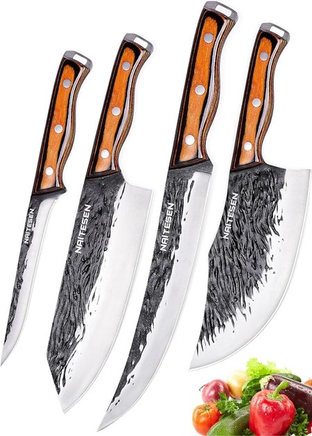 Condition photo showing New/Like New for Hand Forged Butcher Knife and Kitchen Knife 2 in 1 Set, Heavy Duty Meat Cleaver Serbian Chef Knife Breaking Knife Boning Knife for Meat Cutting BBQ Gifts for Men Women